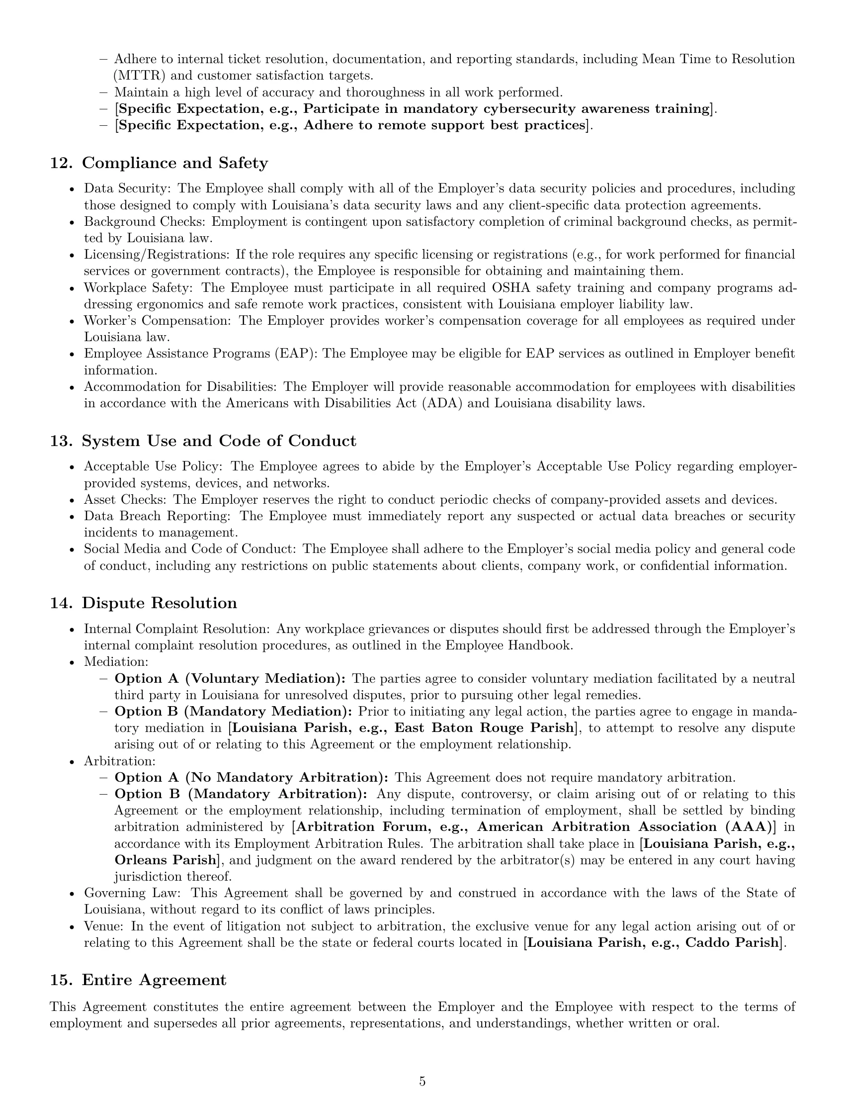 Preview page 5 of Pro Louisiana technical support engineer employment contract template