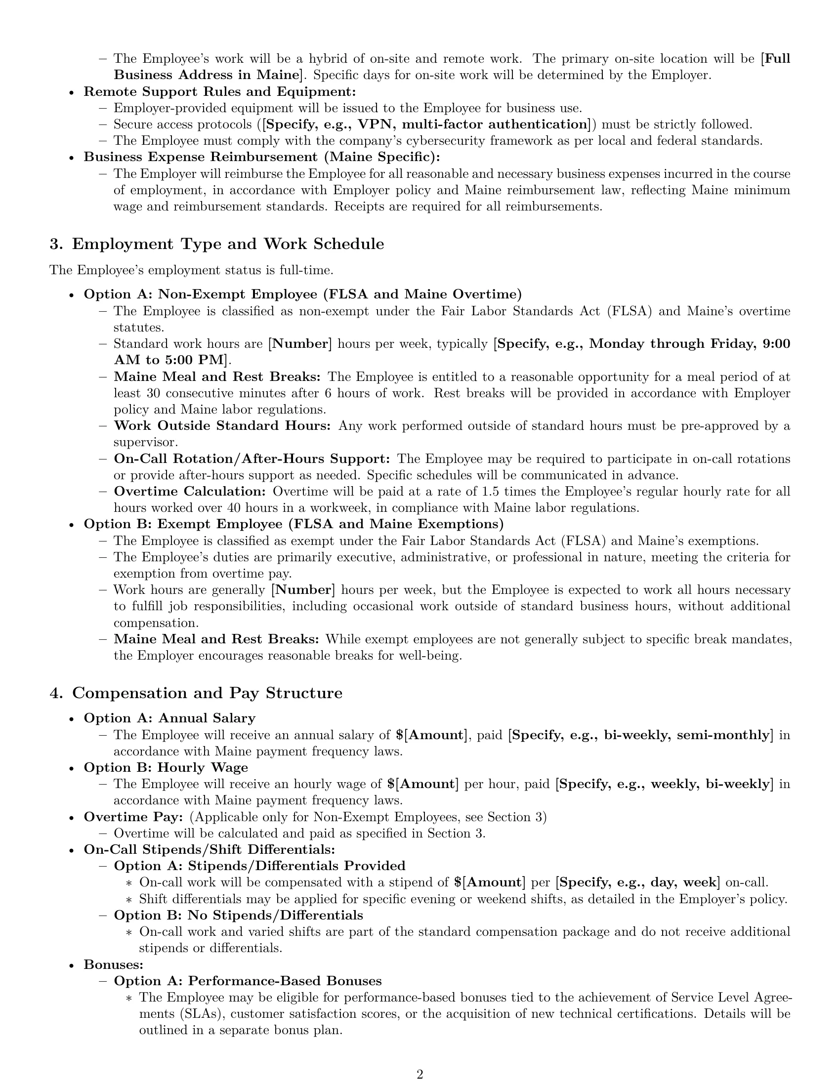 Preview page 2 of Pro Maine technical support engineer employment contract template