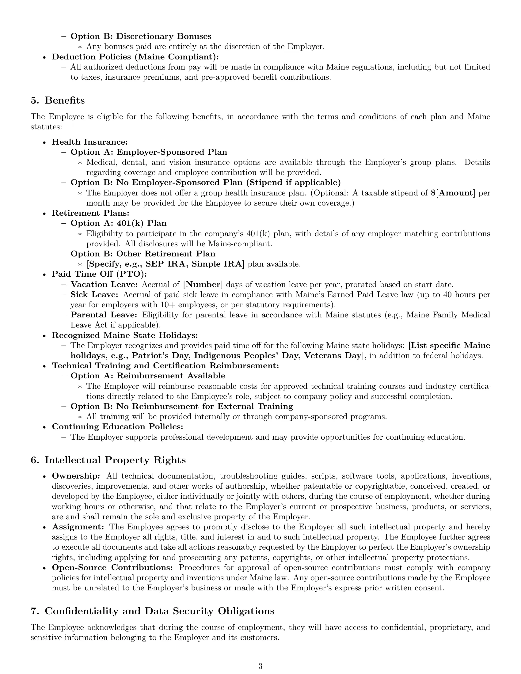 Preview page 3 of Pro Maine technical support engineer employment contract template