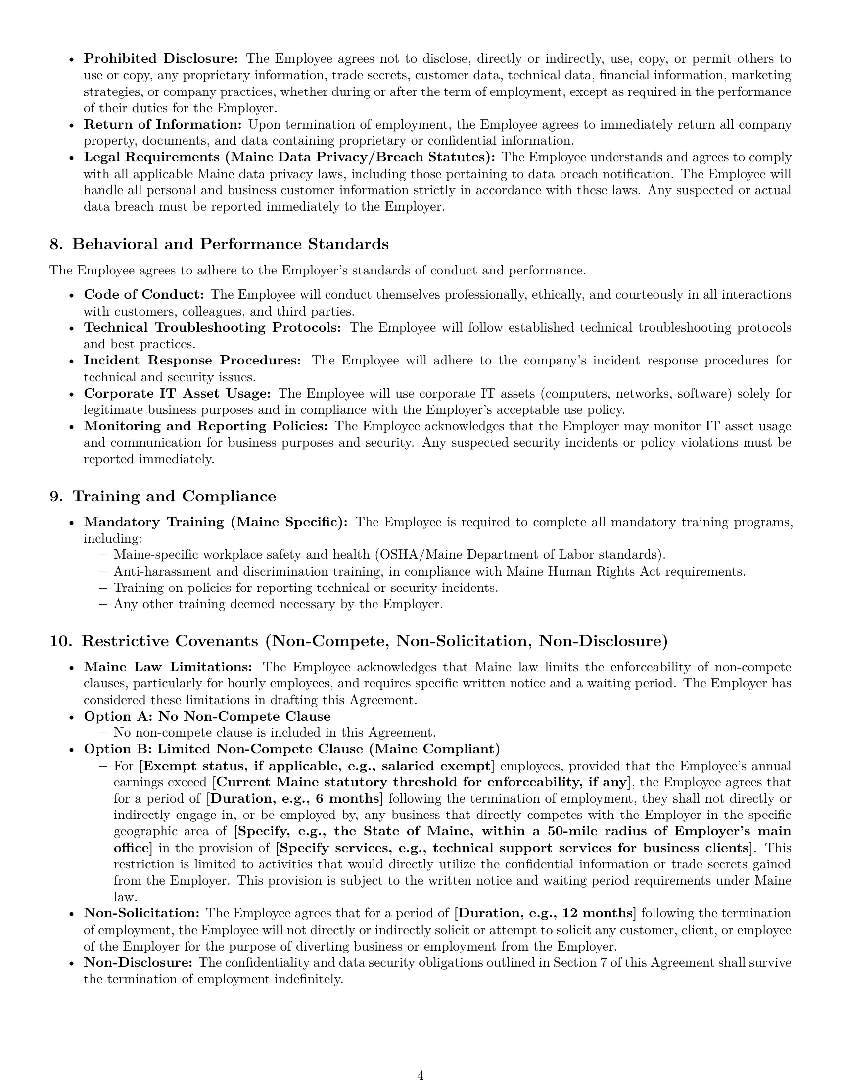 Preview page 4 of Pro Maine technical support engineer employment contract template
