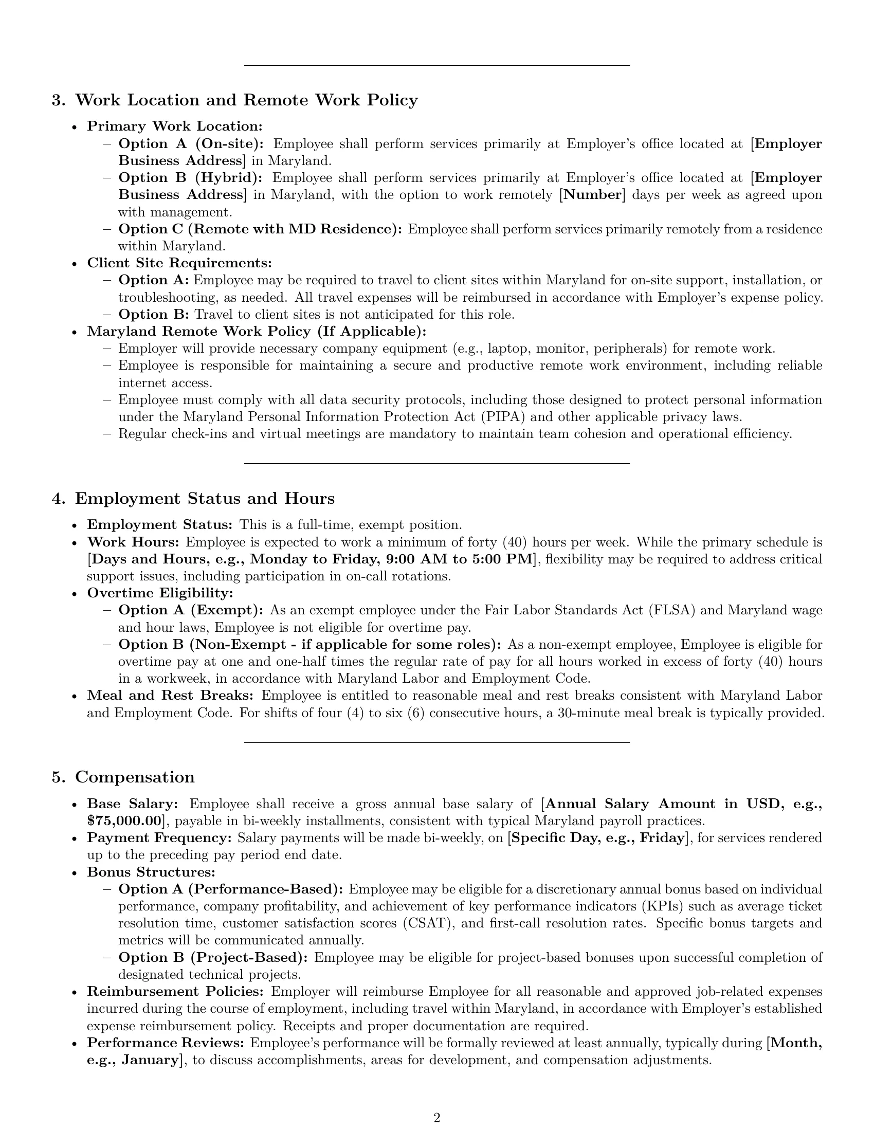 Preview page 2 of Pro Maryland technical support engineer employment contract template