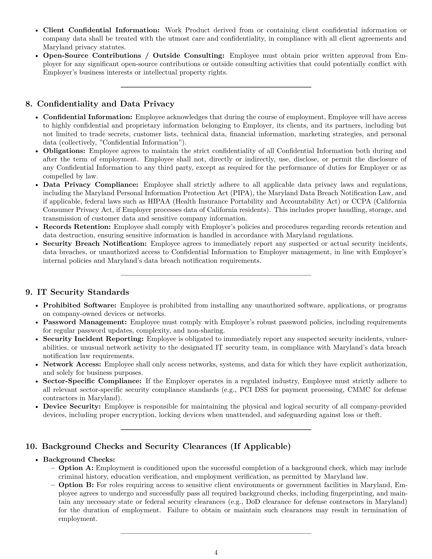 Preview page 4 of Pro Maryland technical support engineer employment contract template