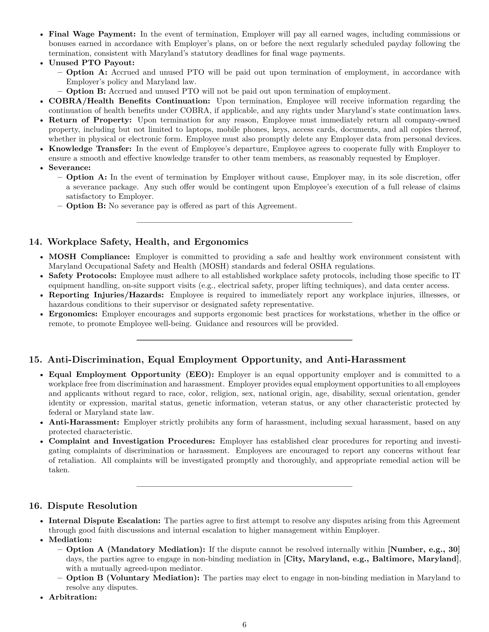 Preview page 6 of Pro Maryland technical support engineer employment contract template