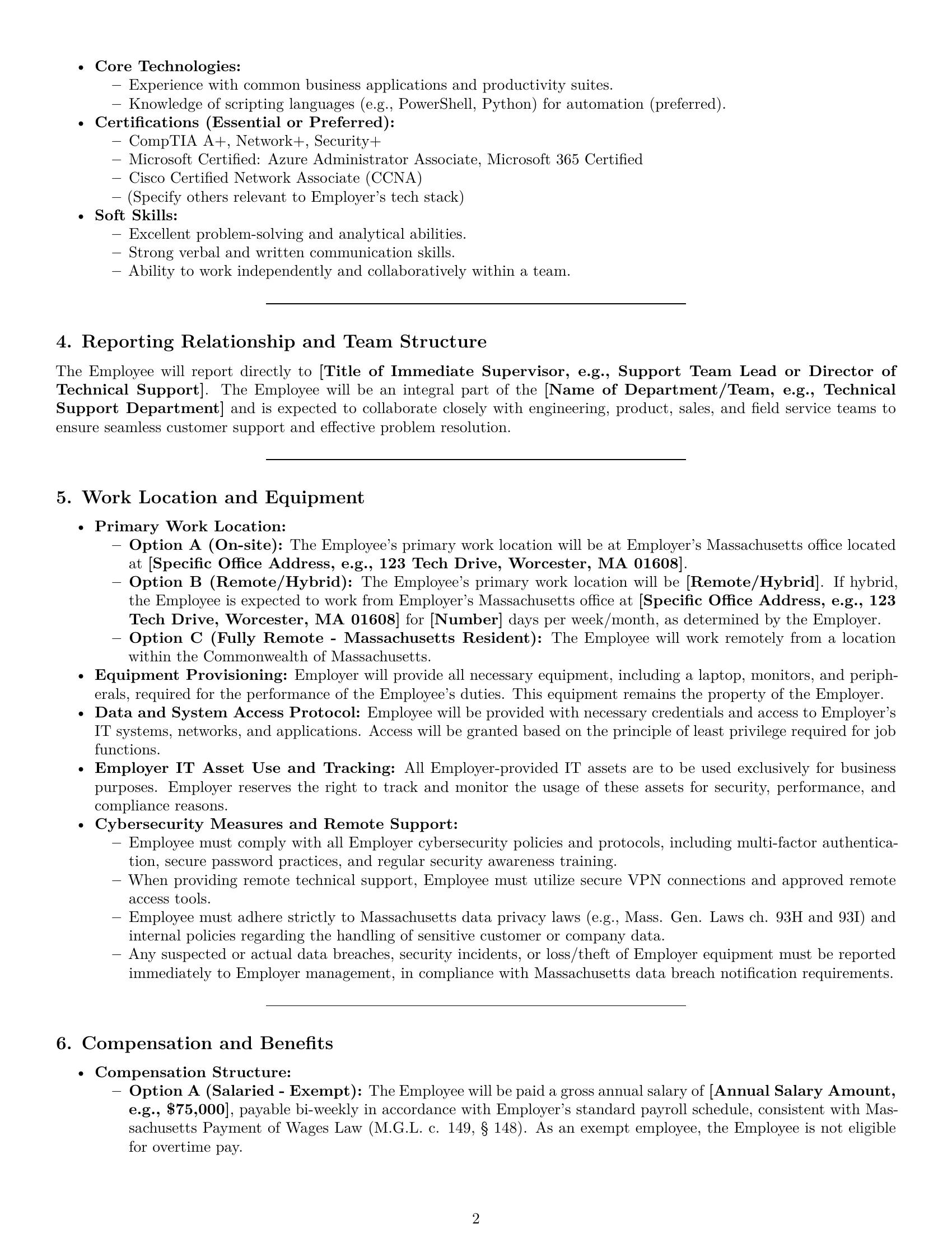 Preview page 2 of Pro Massachusetts technical support engineer employment contract template