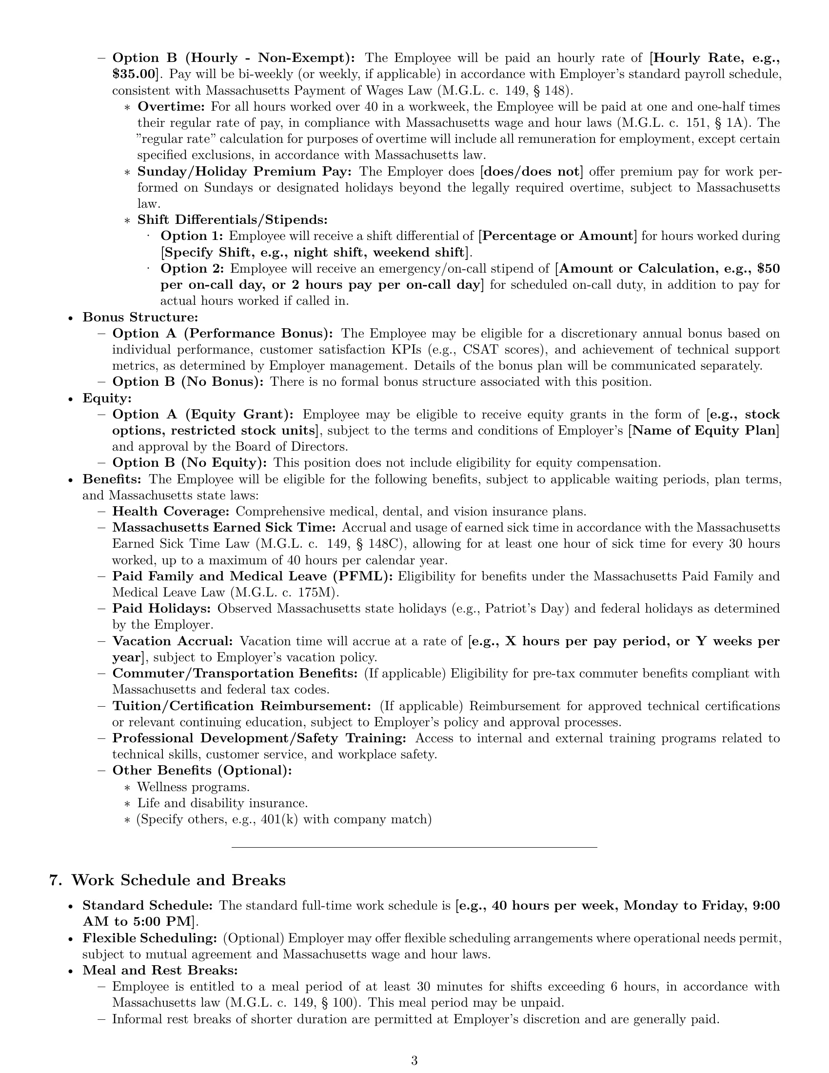 Preview page 3 of Pro Massachusetts technical support engineer employment contract template