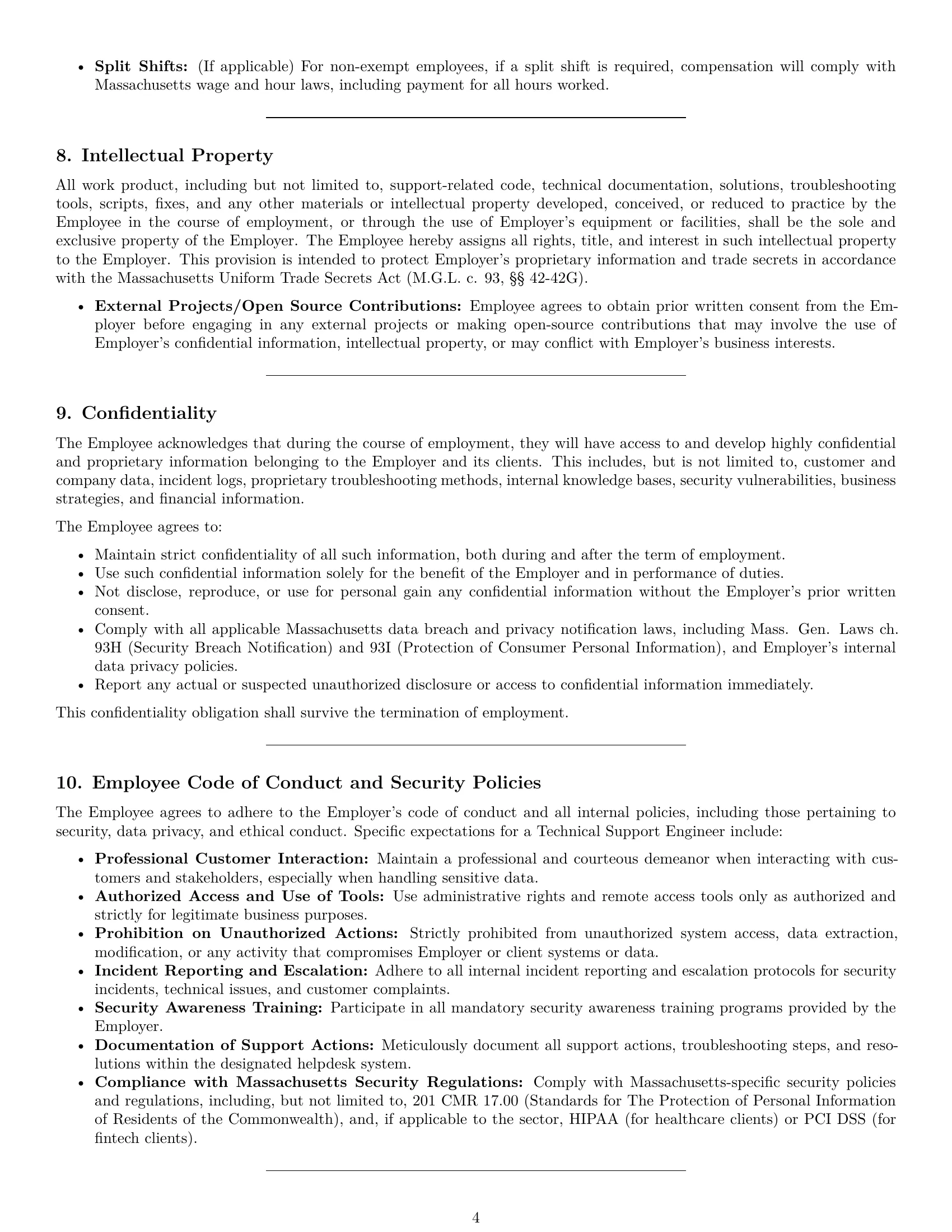 Preview page 4 of Pro Massachusetts technical support engineer employment contract template