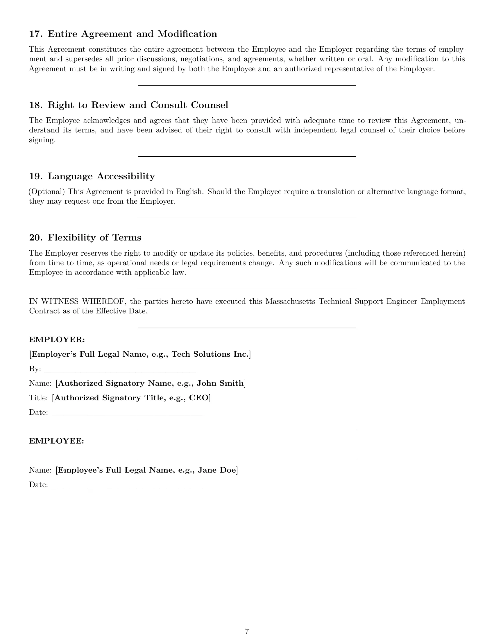 Preview page 7 of Pro Massachusetts technical support engineer employment contract template