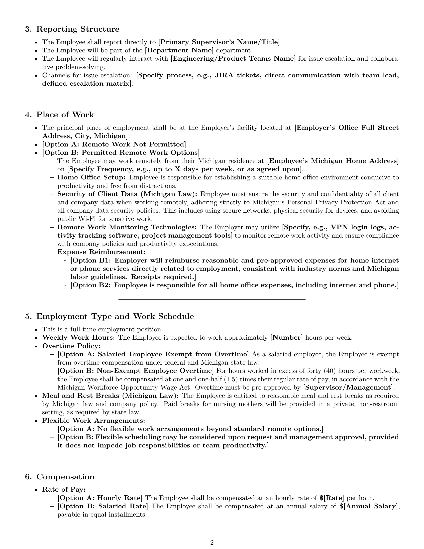 Preview page 2 of Pro Michigan technical support engineer employment contract template