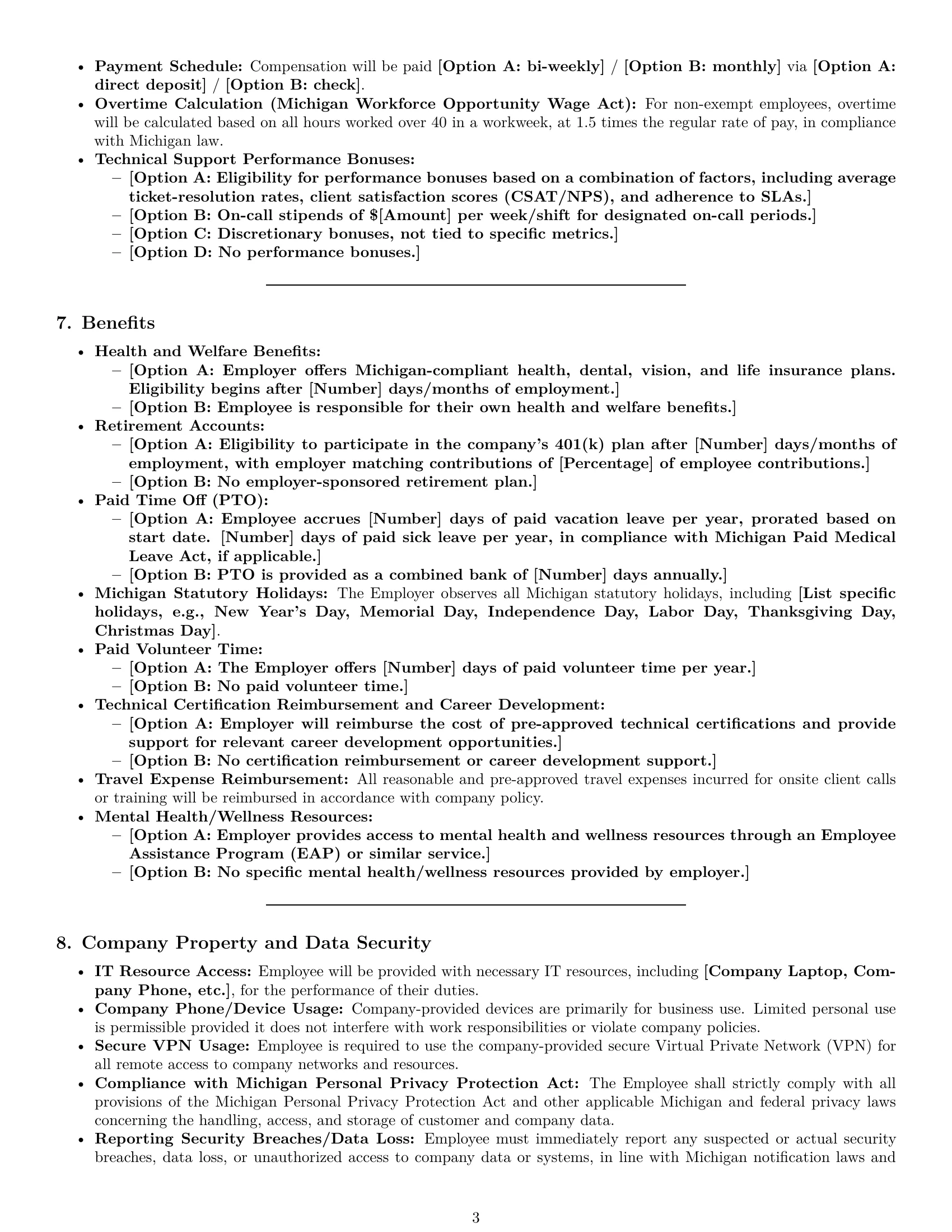 Preview page 3 of Pro Michigan technical support engineer employment contract template