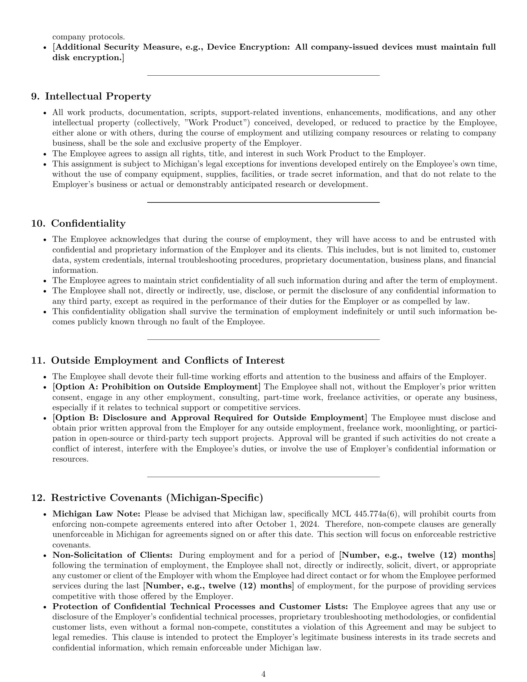 Preview page 4 of Pro Michigan technical support engineer employment contract template