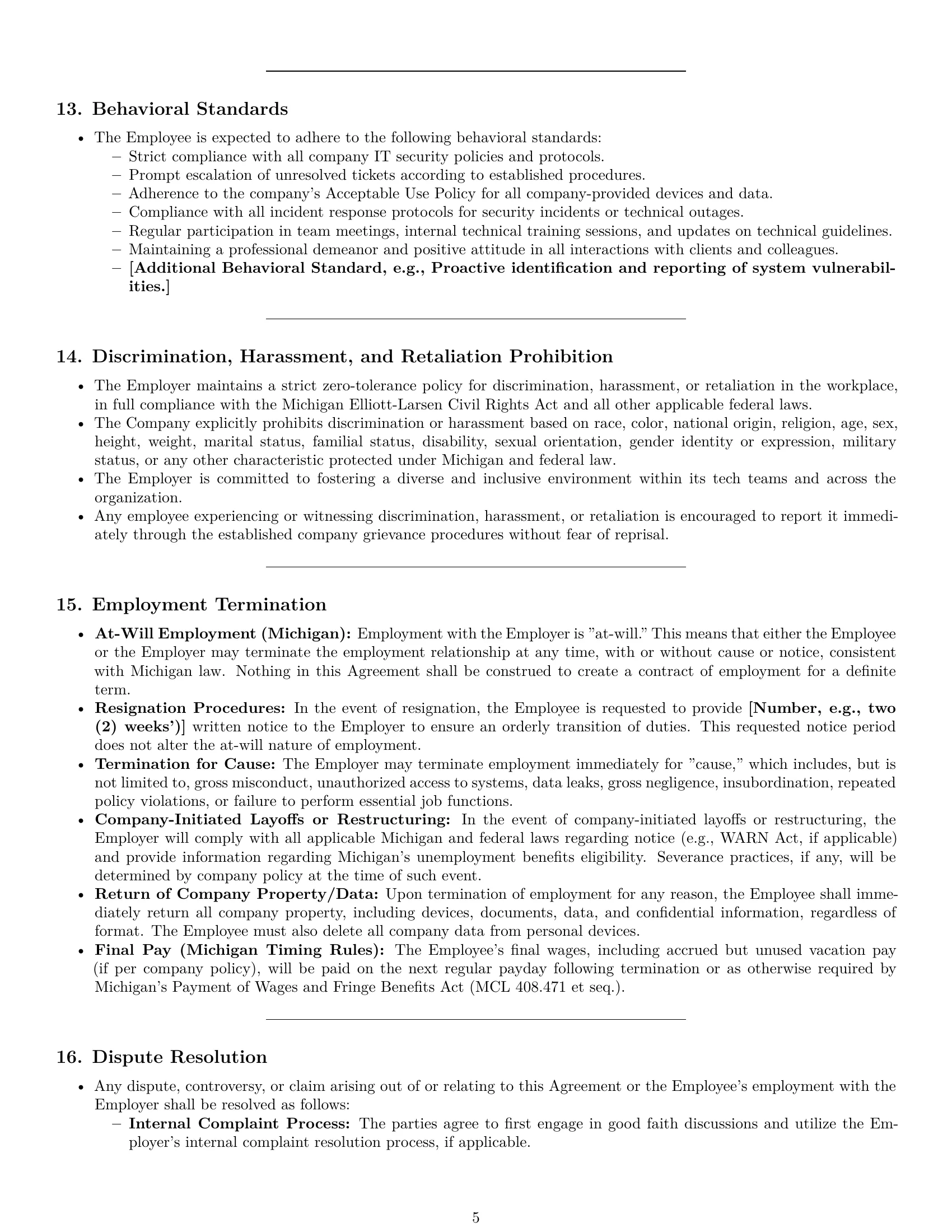 Preview page 5 of Pro Michigan technical support engineer employment contract template