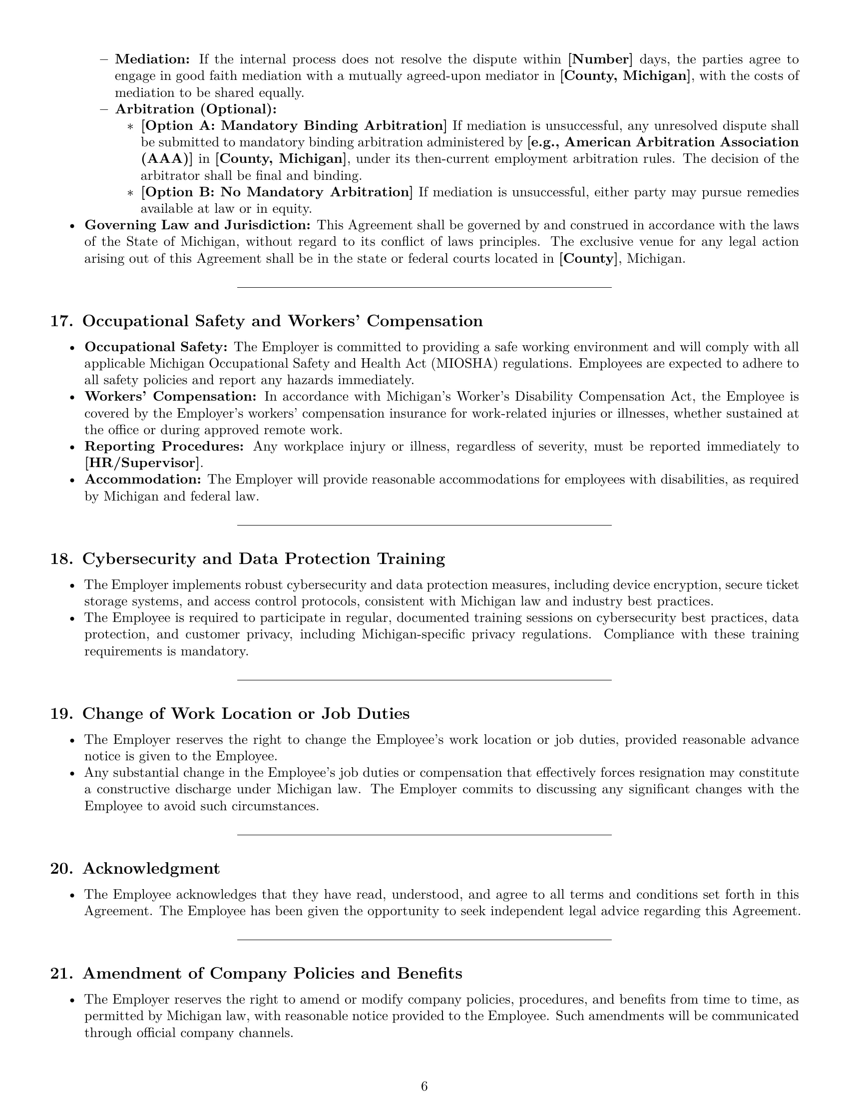 Preview page 6 of Pro Michigan technical support engineer employment contract template