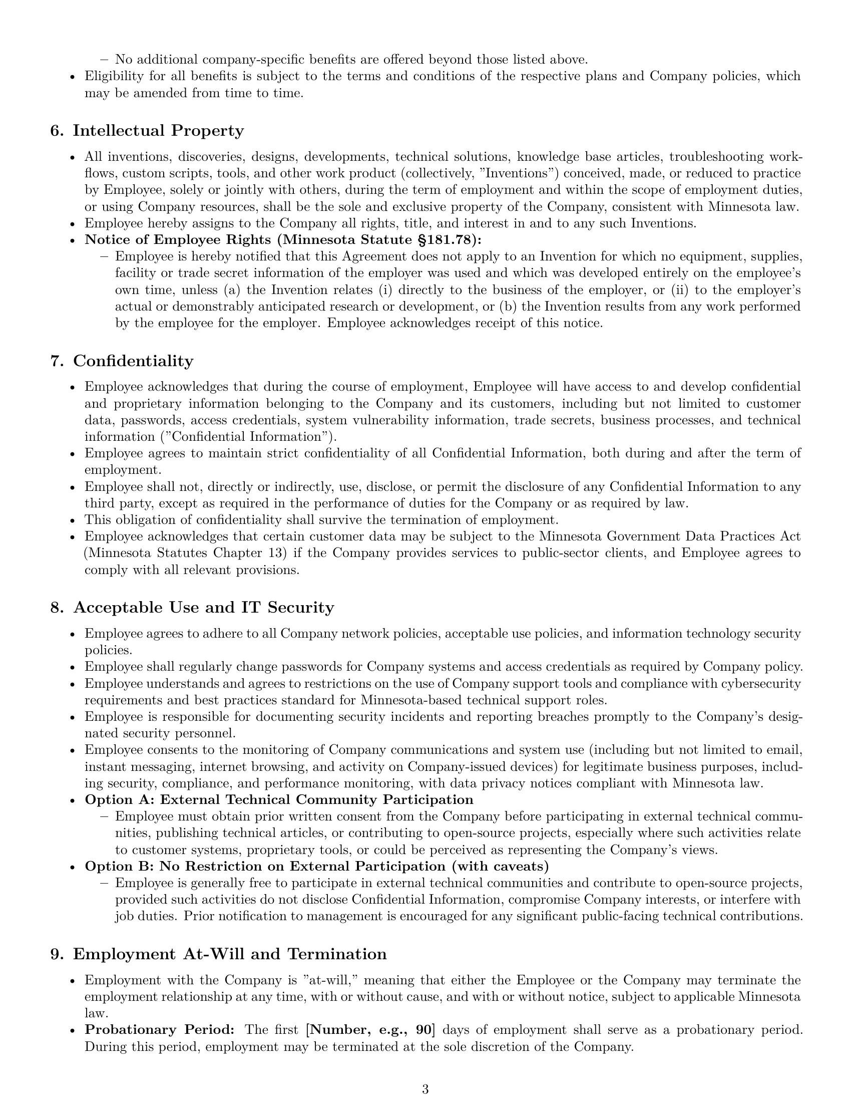 Preview page 3 of Pro Minnesota technical support engineer employment contract template