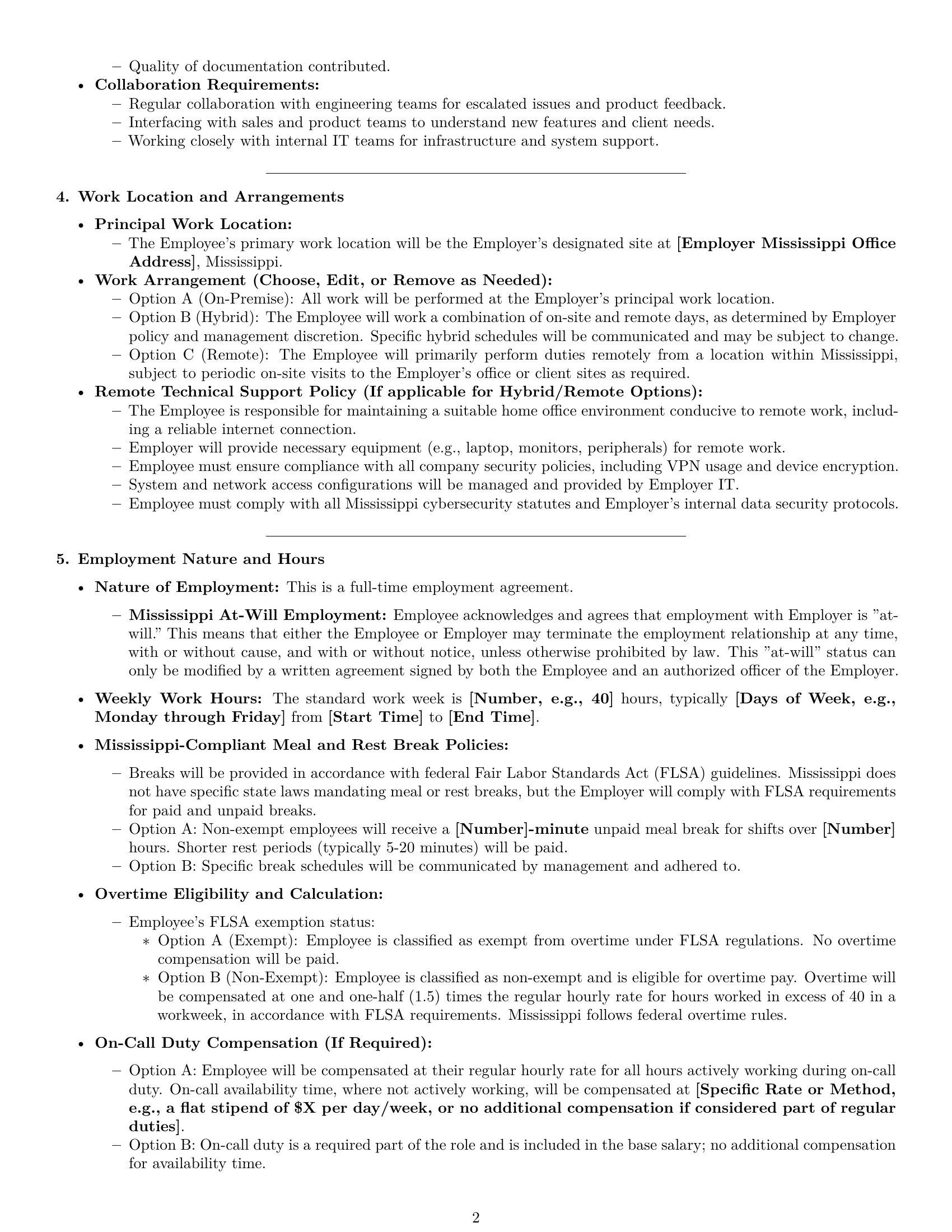 Preview page 2 of Pro Mississippi technical support engineer employment contract template