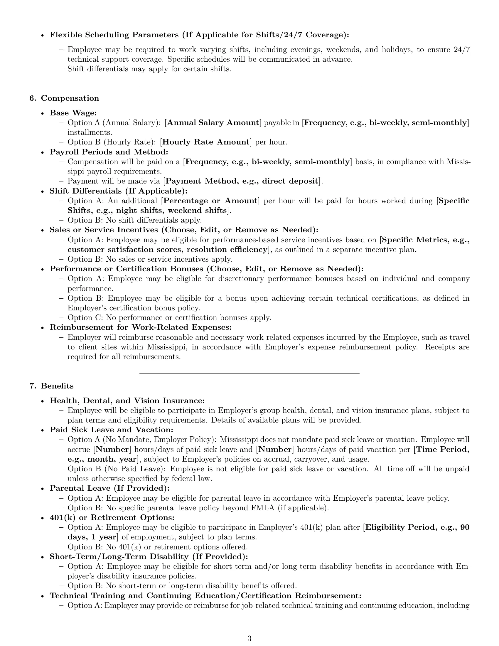 Preview page 3 of Pro Mississippi technical support engineer employment contract template