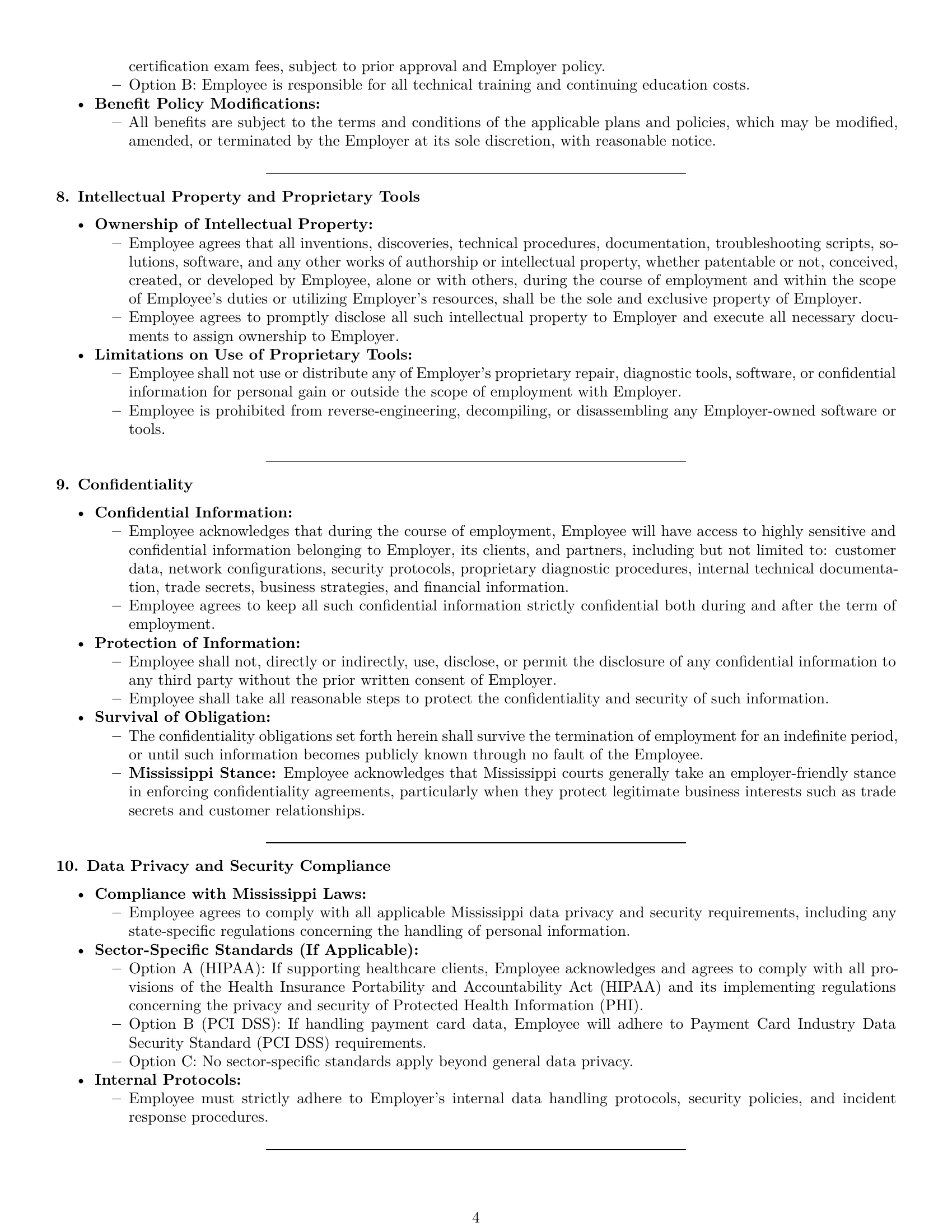 Preview page 4 of Pro Mississippi technical support engineer employment contract template