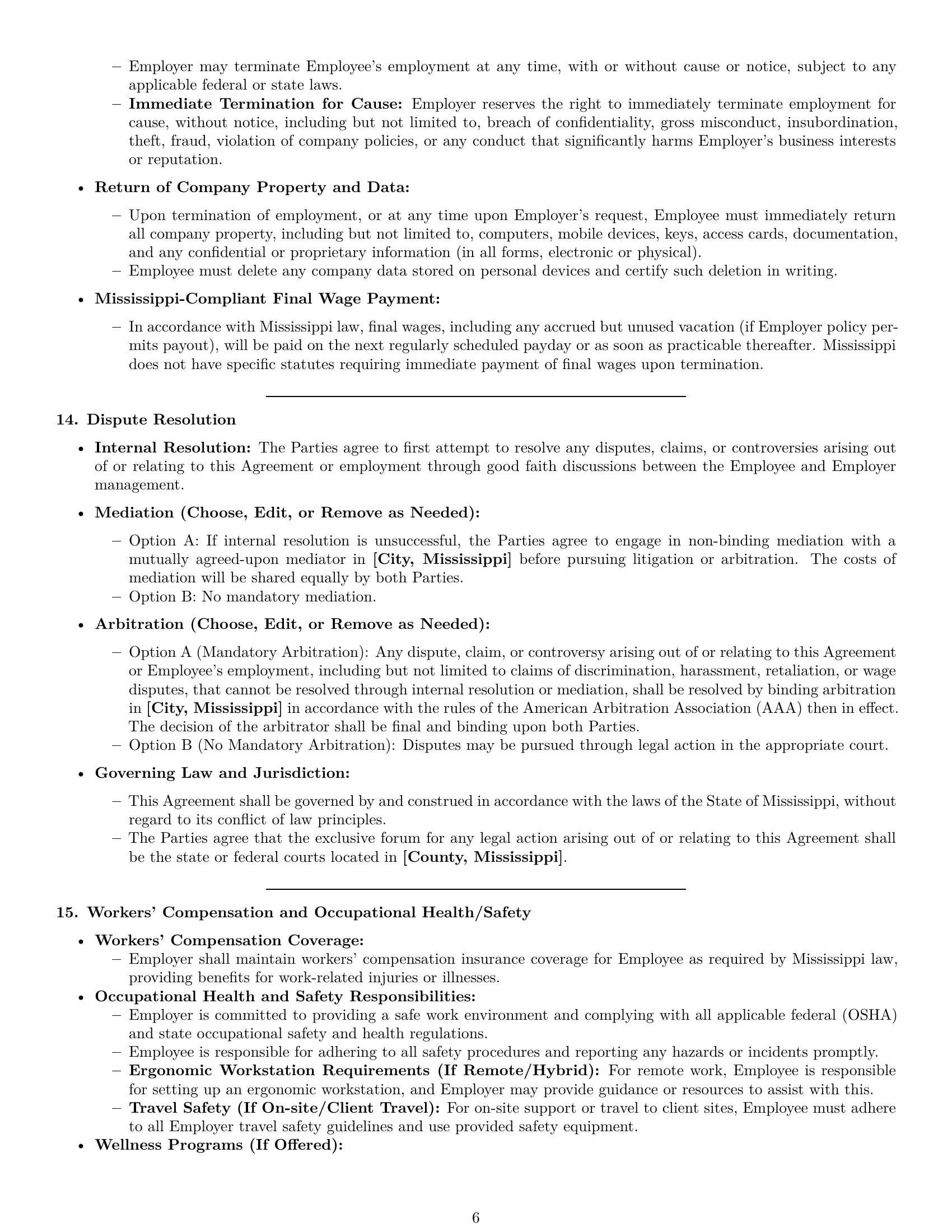 Preview page 6 of Pro Mississippi technical support engineer employment contract template