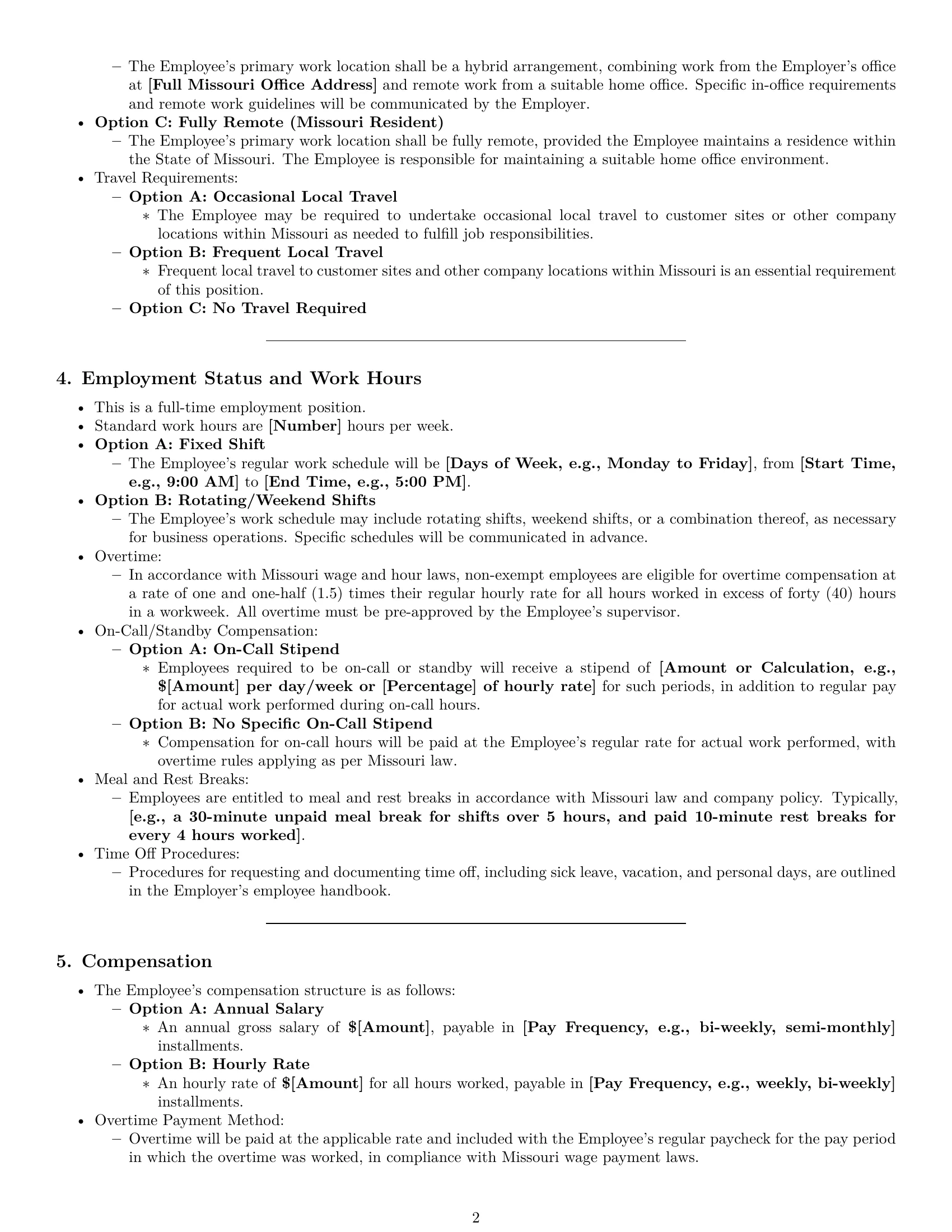 Preview page 2 of Pro Missouri technical support engineer employment contract template
