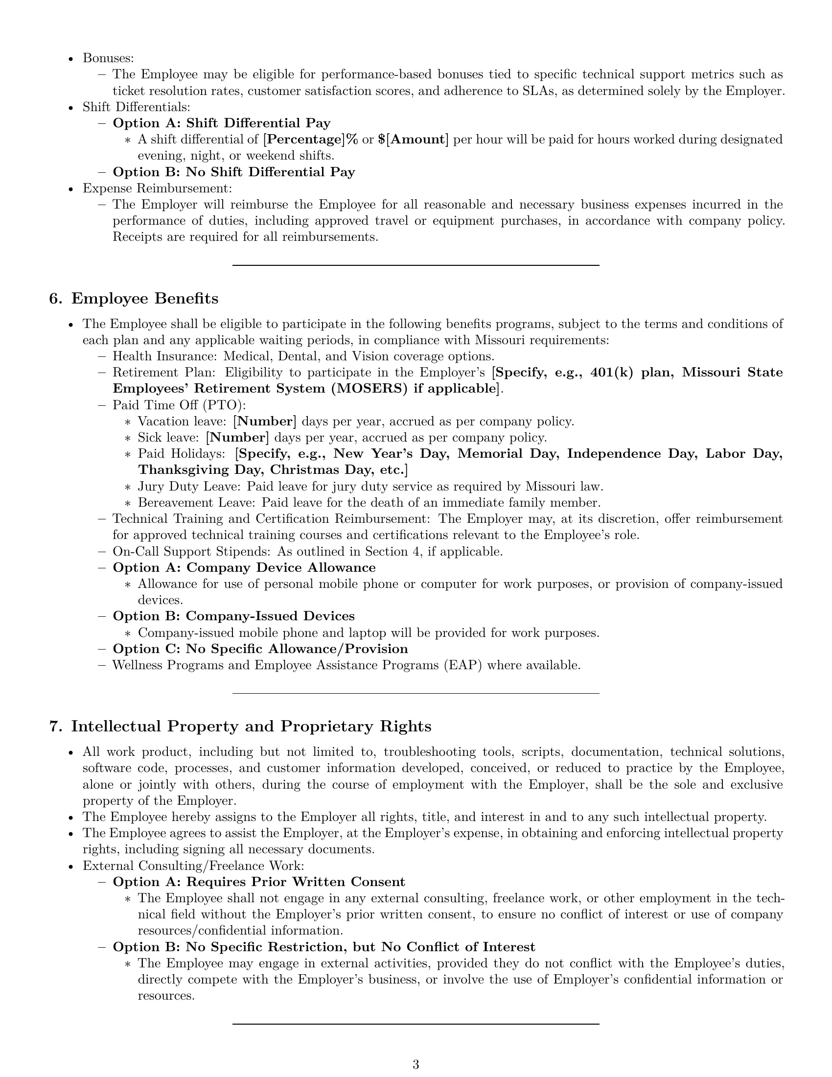 Preview page 3 of Pro Missouri technical support engineer employment contract template