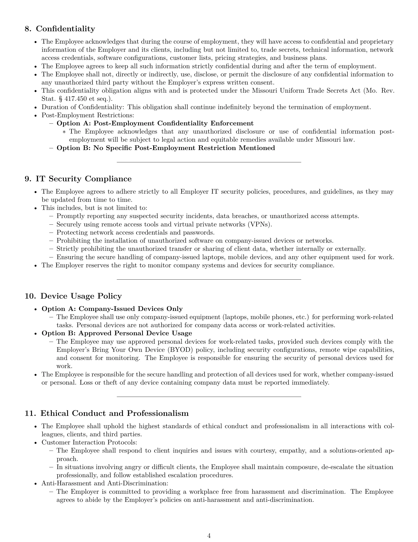 Preview page 4 of Pro Missouri technical support engineer employment contract template
