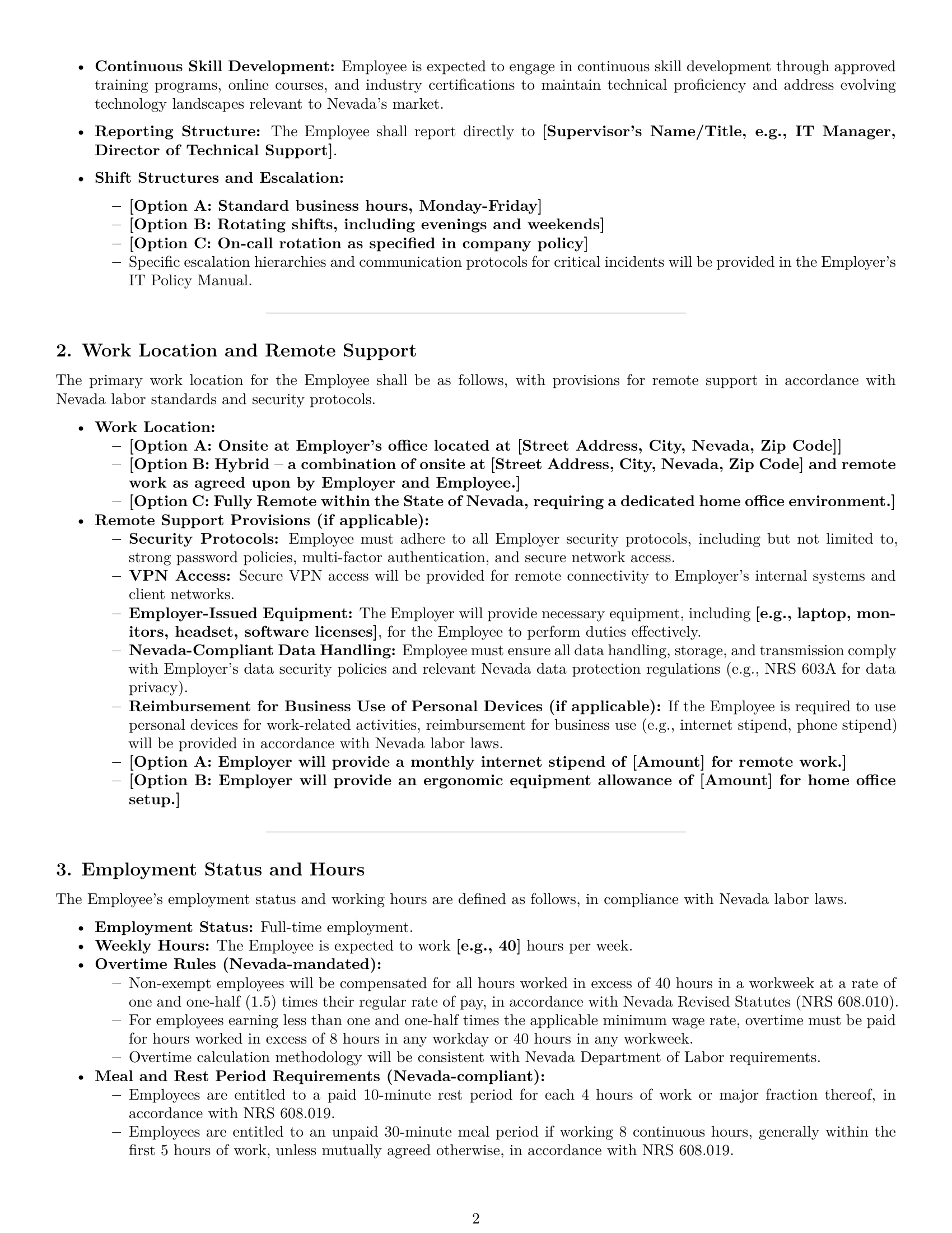 Preview page 2 of Pro Nevada technical support engineer employment contract template