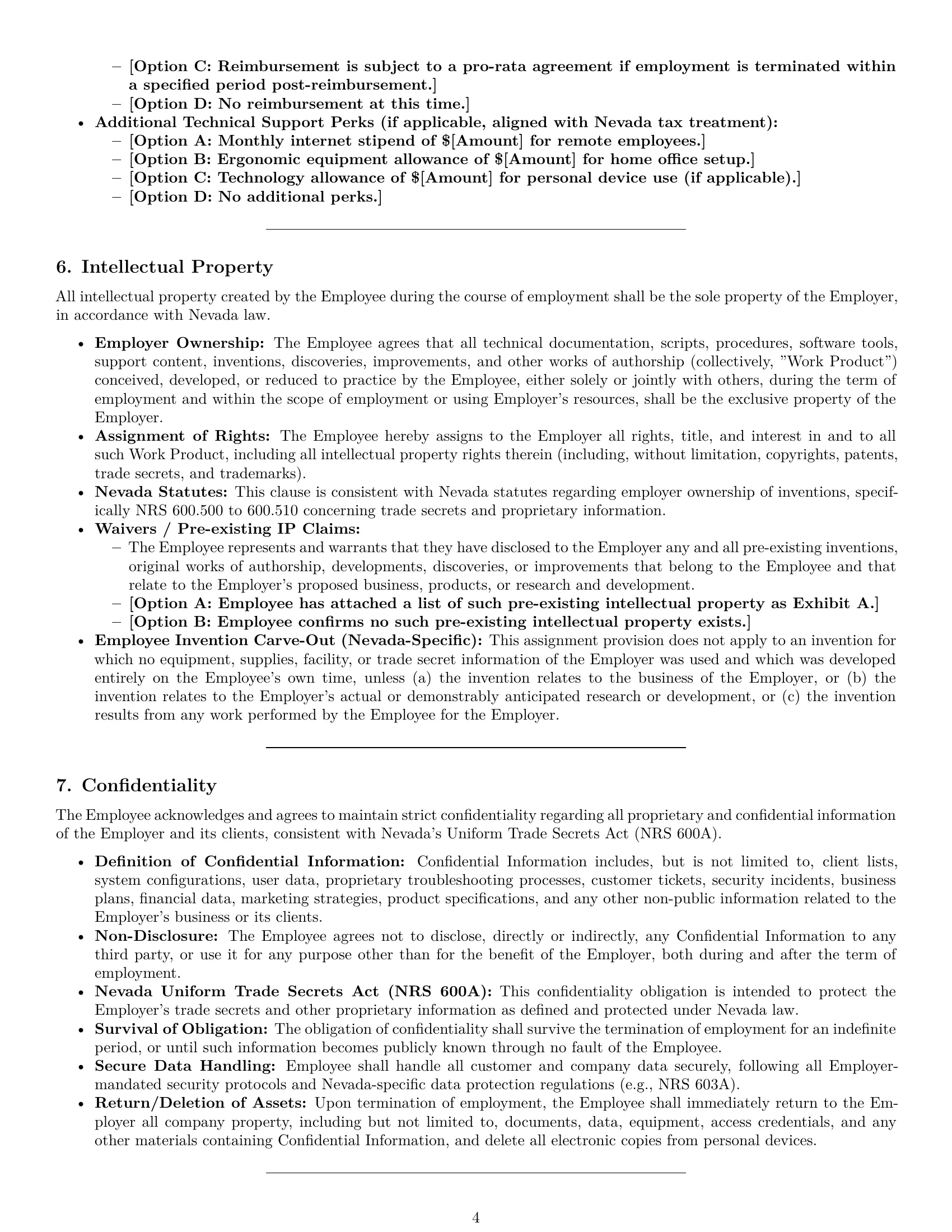 Preview page 4 of Pro Nevada technical support engineer employment contract template