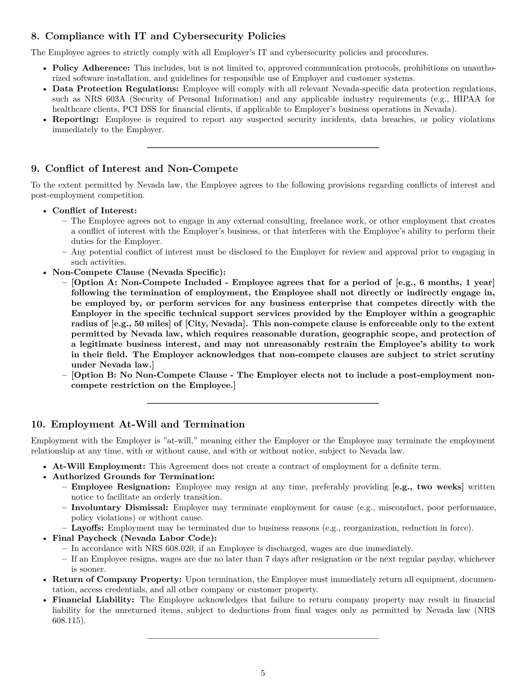 Preview page 5 of Pro Nevada technical support engineer employment contract template
