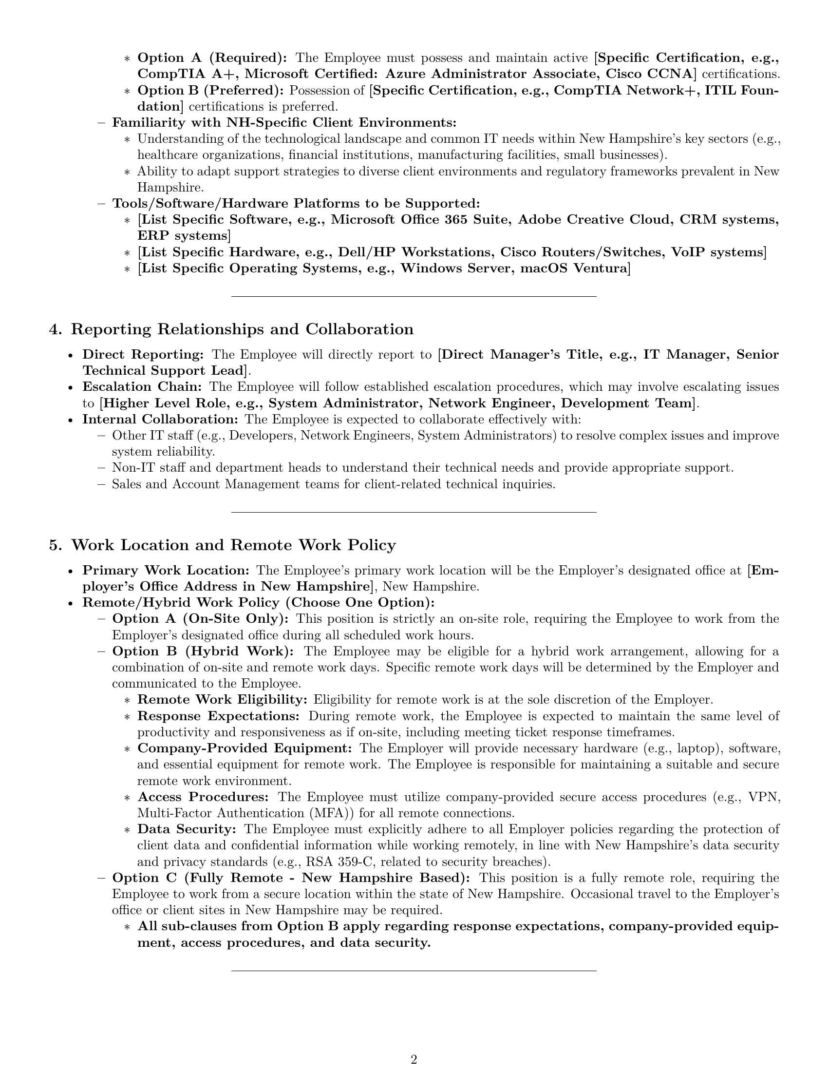 Preview page 2 of Pro New Hampshire technical support engineer employment contract template