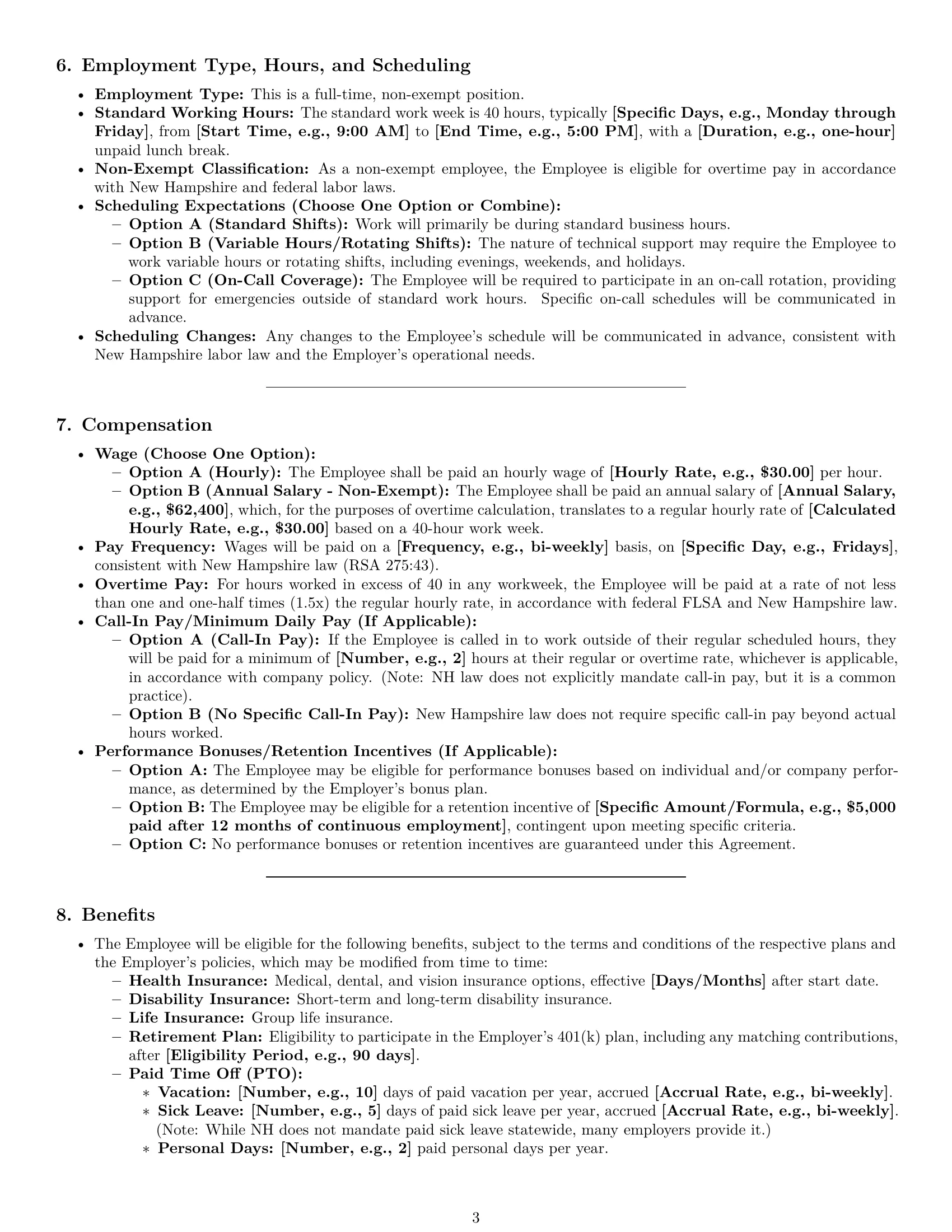 Preview page 3 of Pro New Hampshire technical support engineer employment contract template