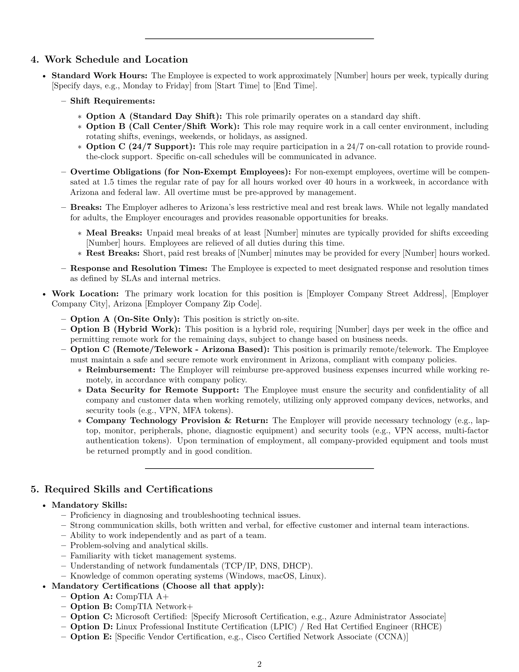 Preview page 2 of Pro Arizona technical support engineer employment contract template