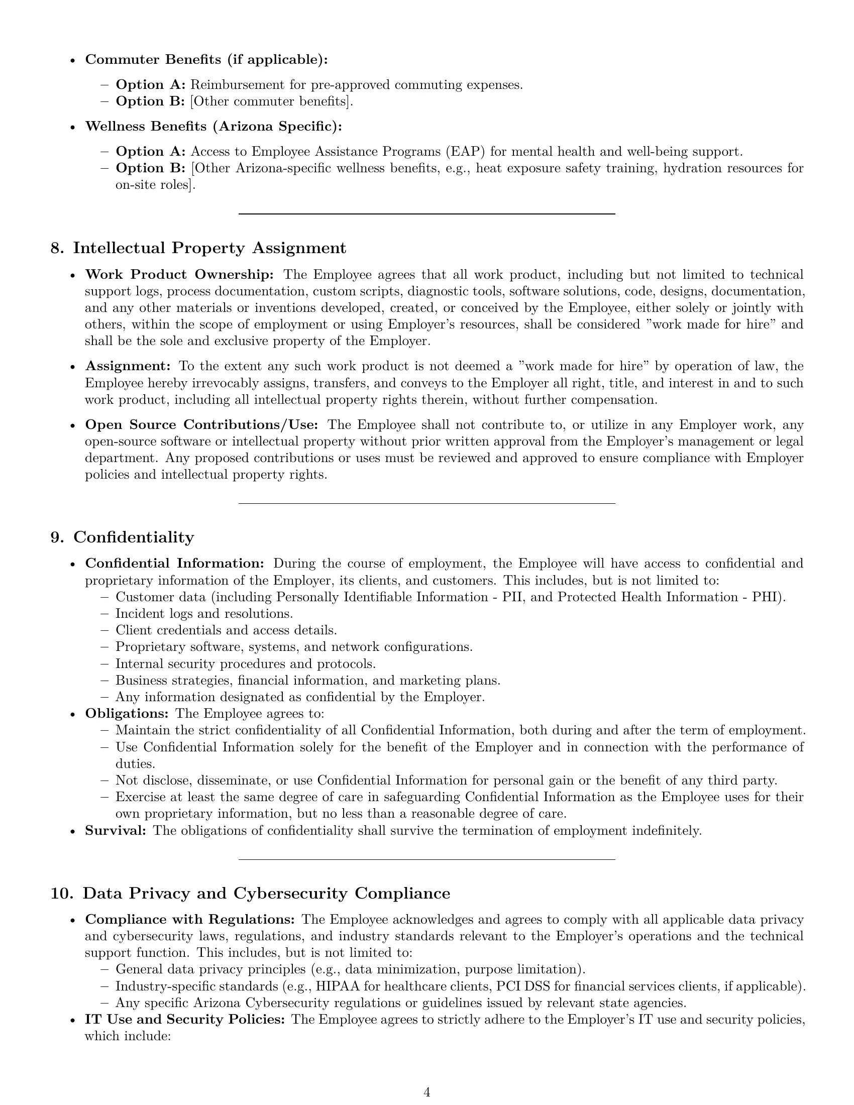 Preview page 4 of Pro Arizona technical support engineer employment contract template