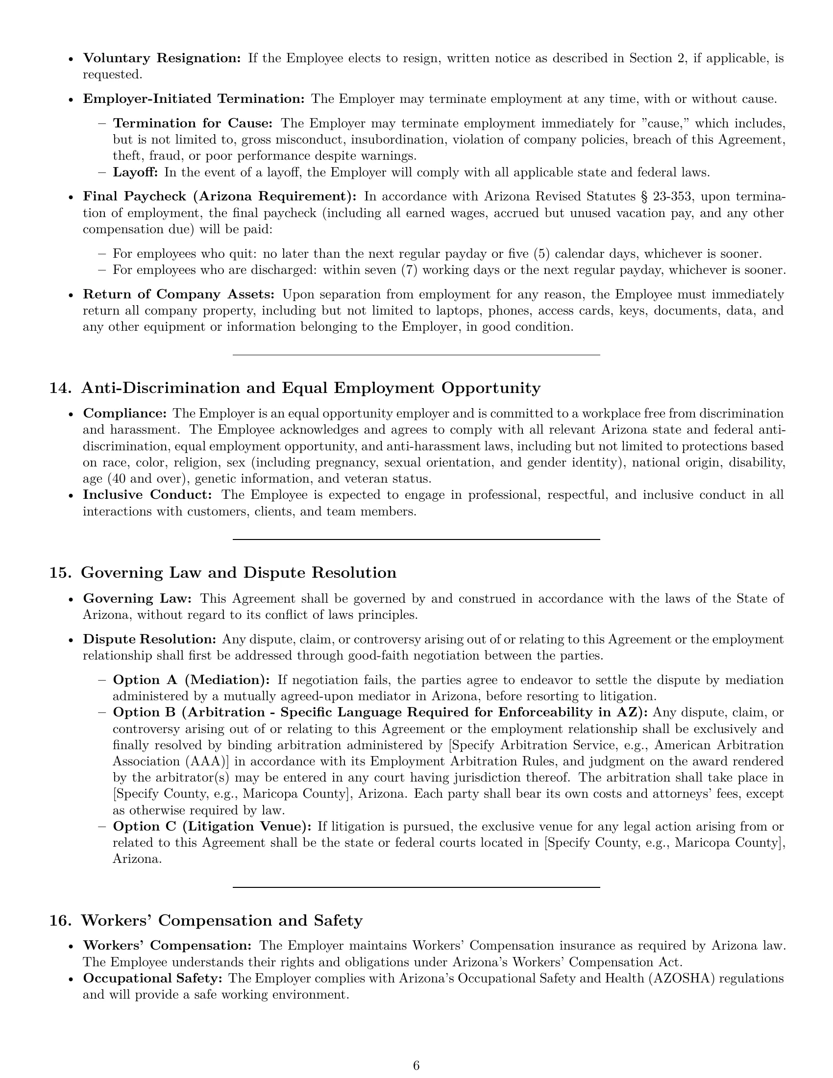 Preview page 6 of Pro Arizona technical support engineer employment contract template