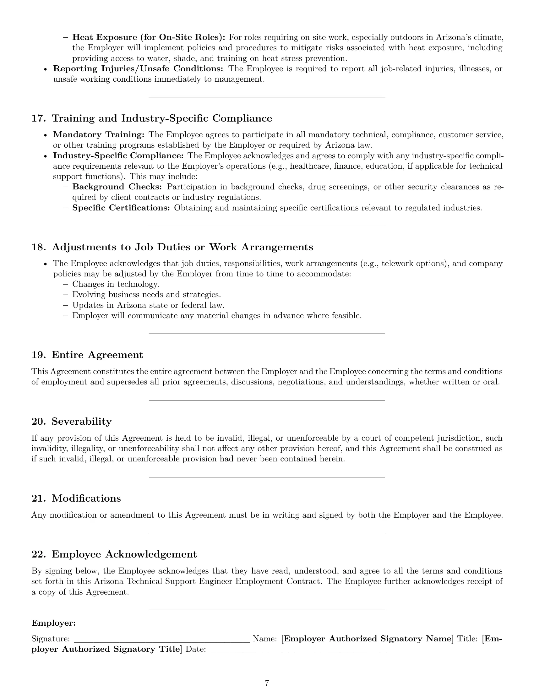 Preview page 7 of Pro Arizona technical support engineer employment contract template