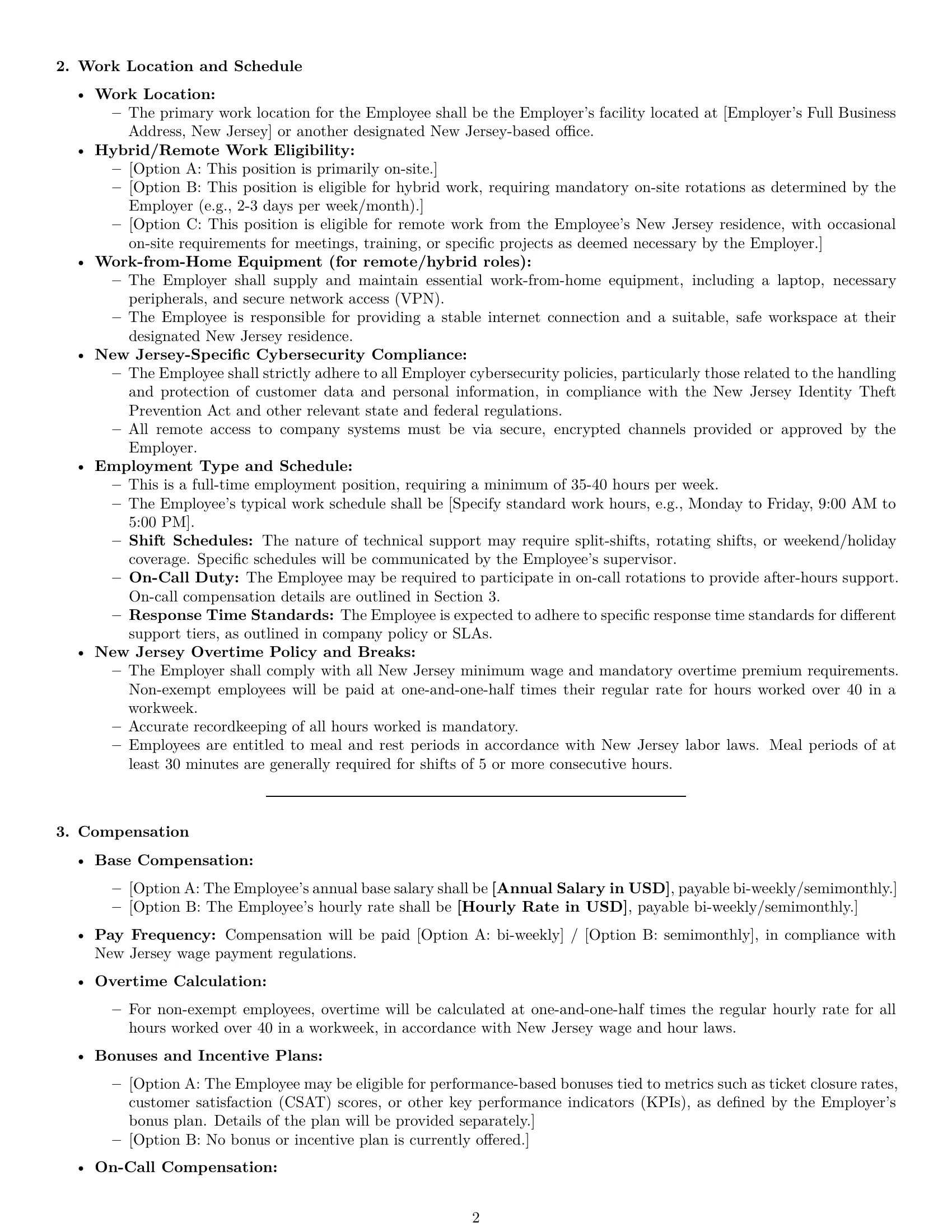 Preview page 2 of Pro New Jersey technical support engineer employment contract template