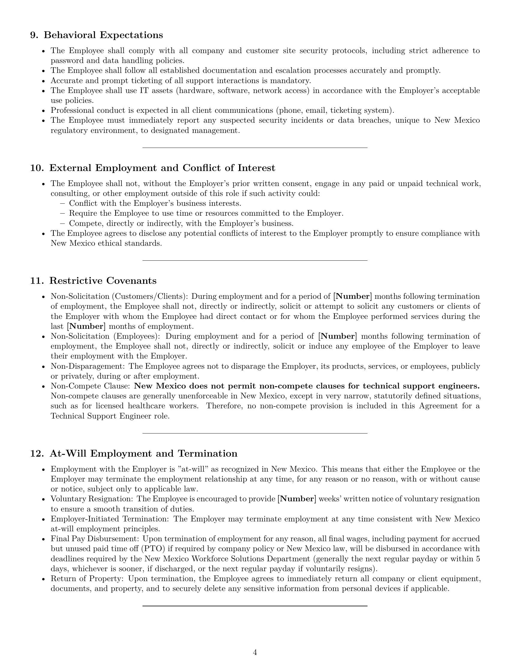 Preview page 4 of Pro New Mexico technical support engineer employment contract template
