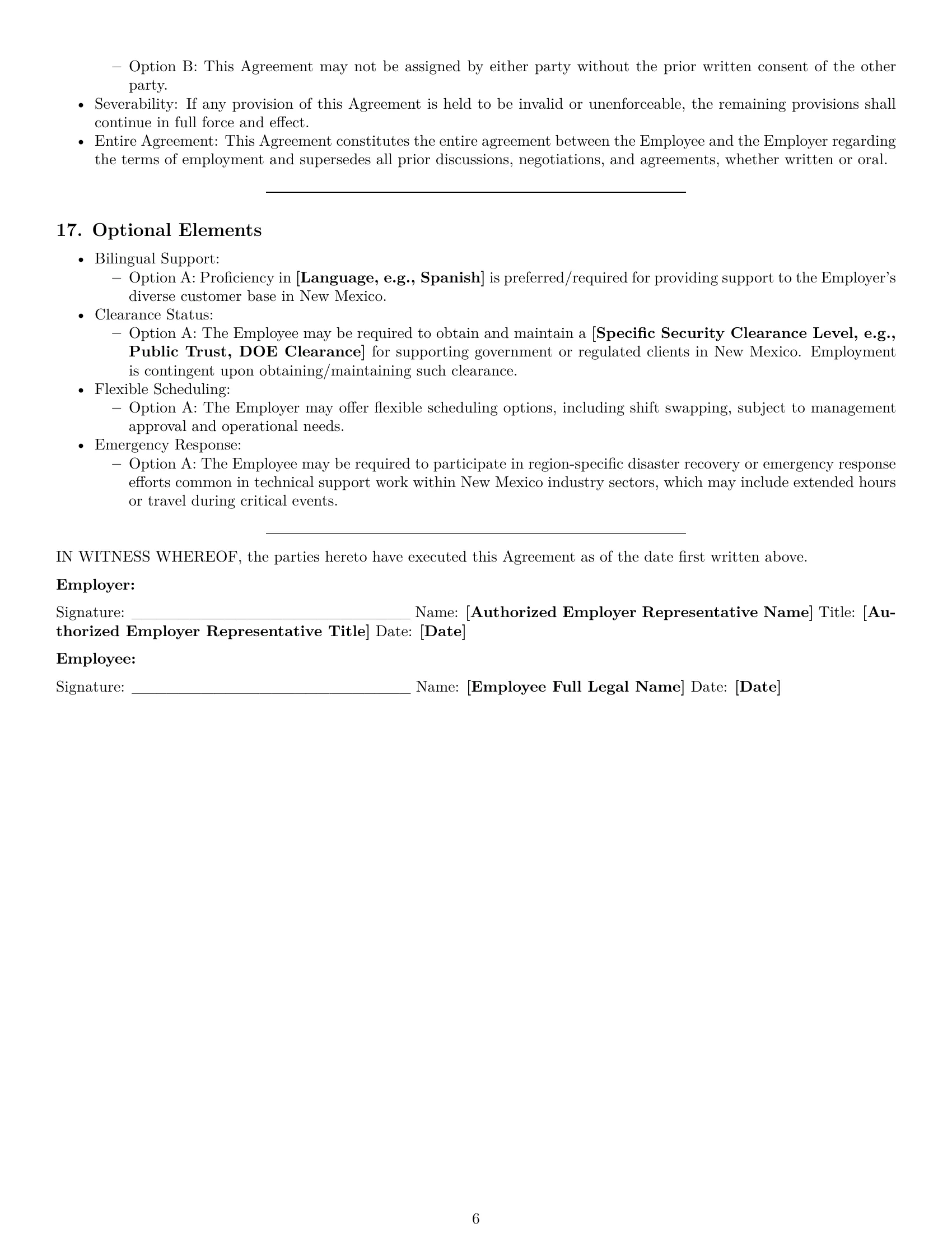 Preview page 6 of Pro New Mexico technical support engineer employment contract template