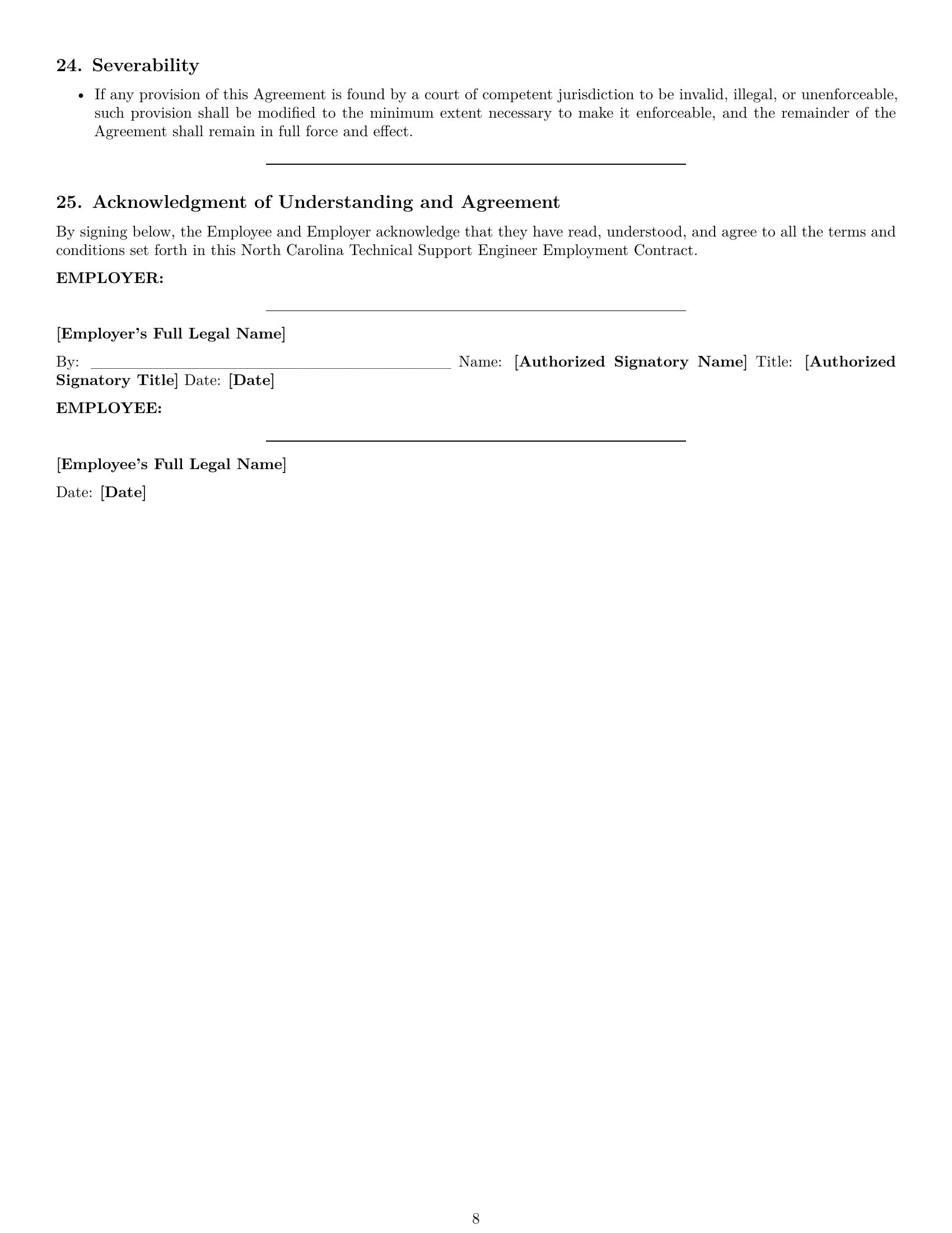 Preview page 8 of Pro North Carolina technical support engineer employment contract template