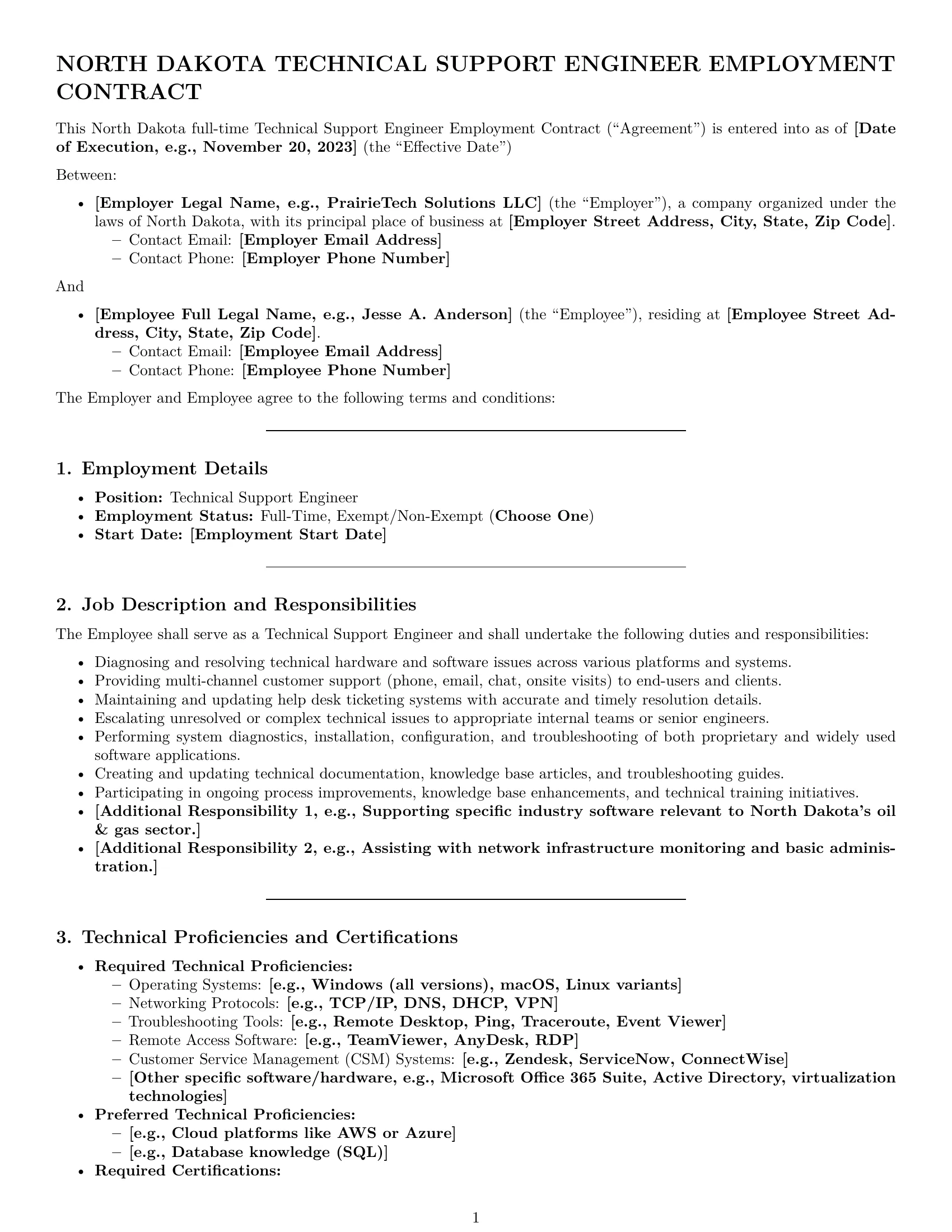 Preview page 1 of Pro North Dakota technical support engineer employment contract template