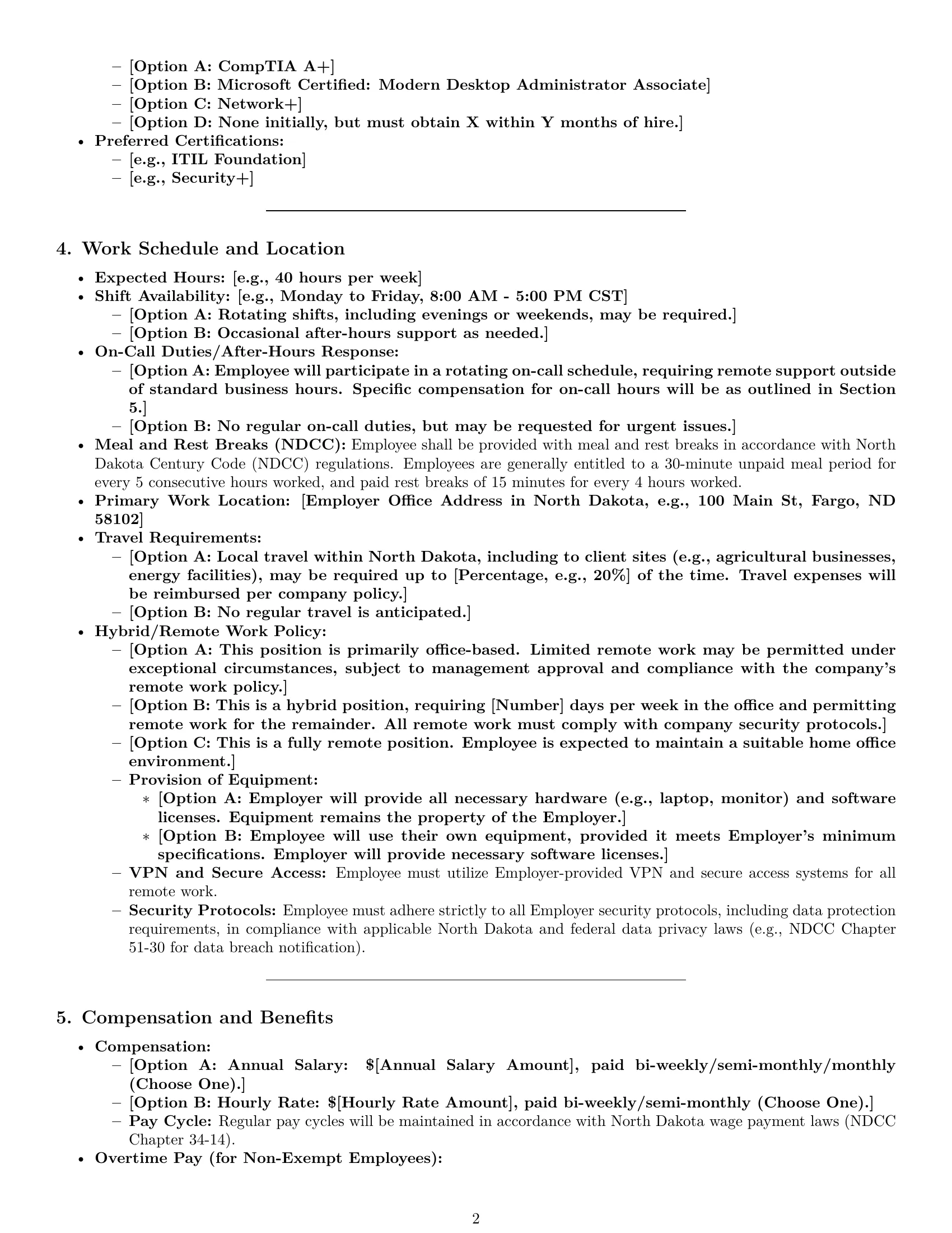 Preview page 2 of Pro North Dakota technical support engineer employment contract template