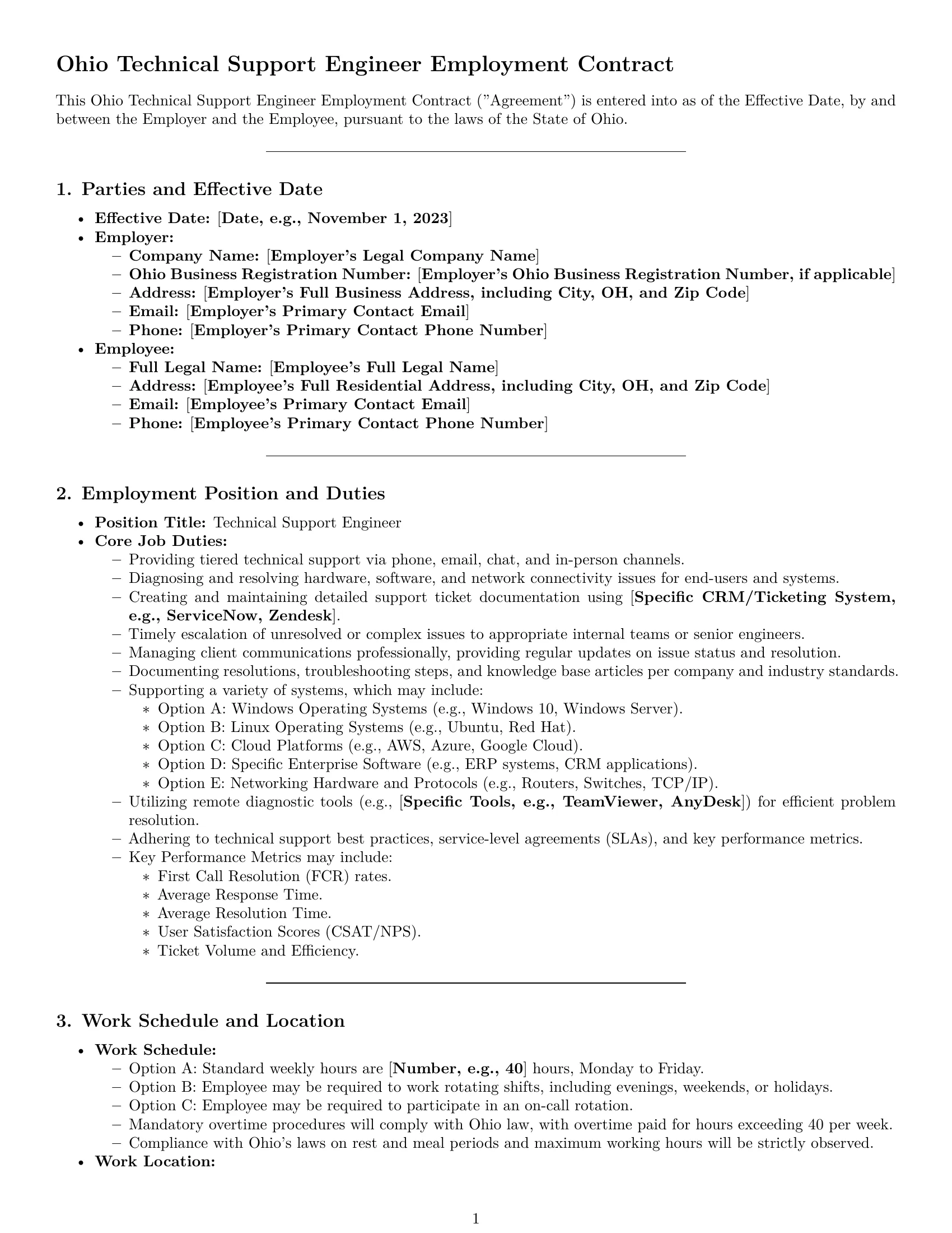 Preview page 1 of Pro Ohio technical support engineer employment contract template