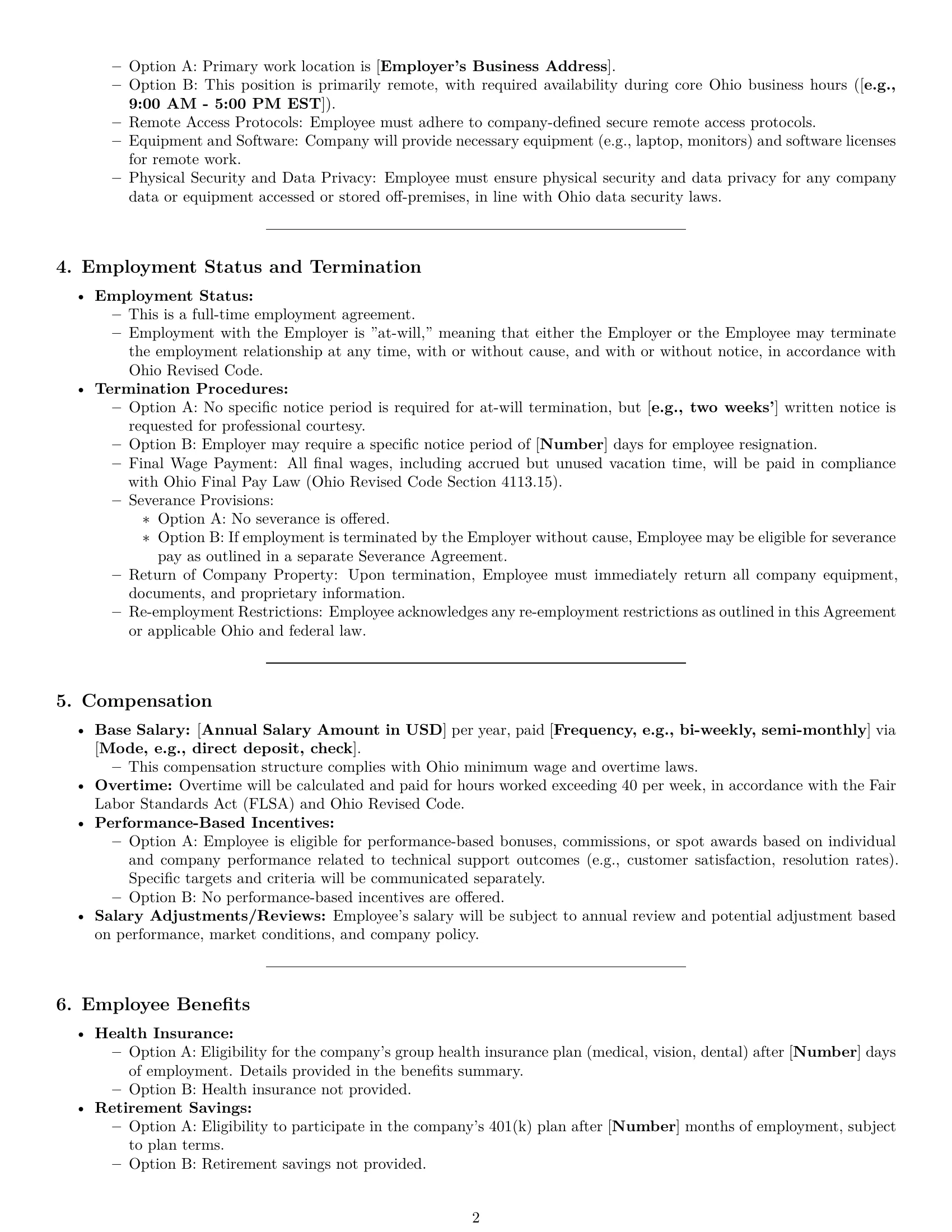 Preview page 2 of Pro Ohio technical support engineer employment contract template
