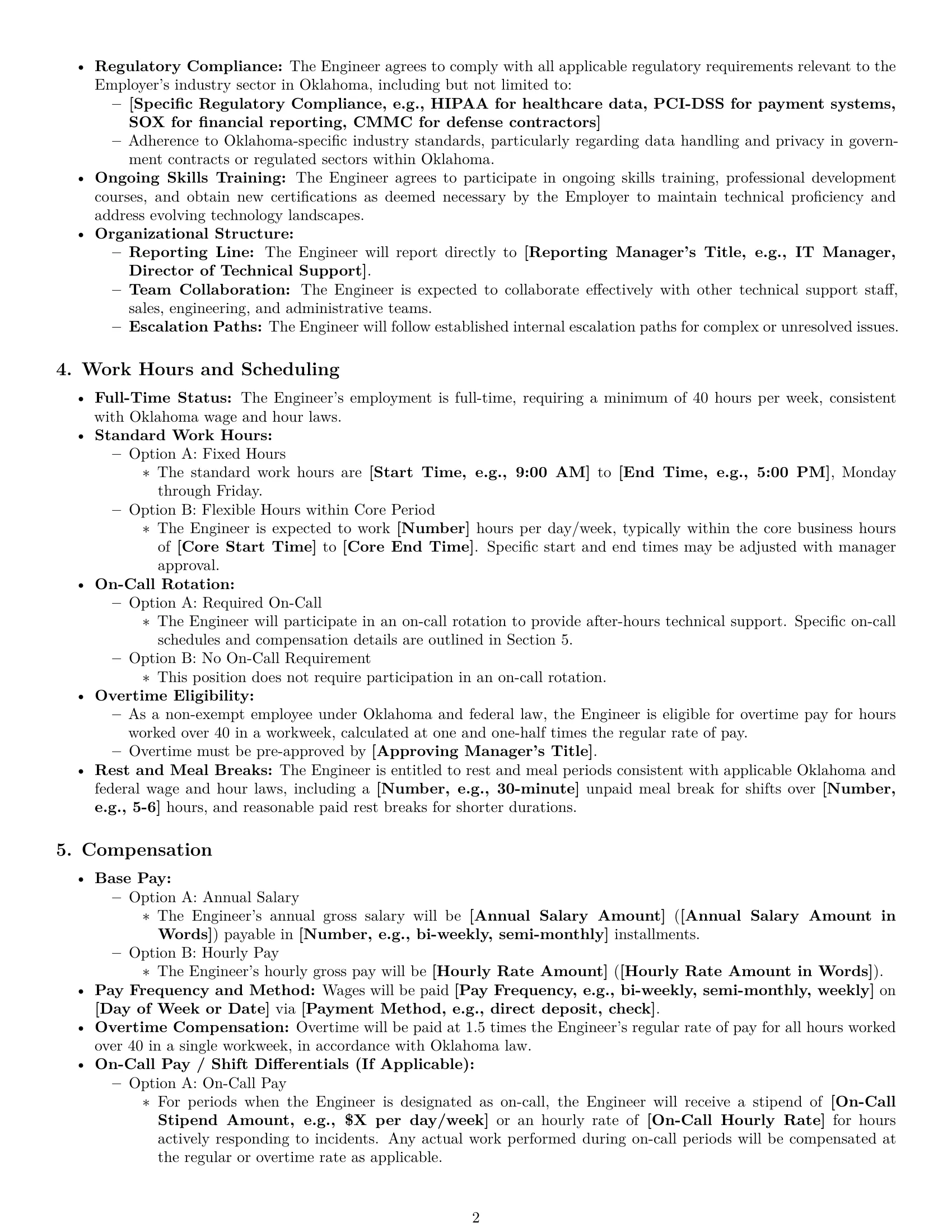 Preview page 2 of Pro Oklahoma technical support engineer employment contract template