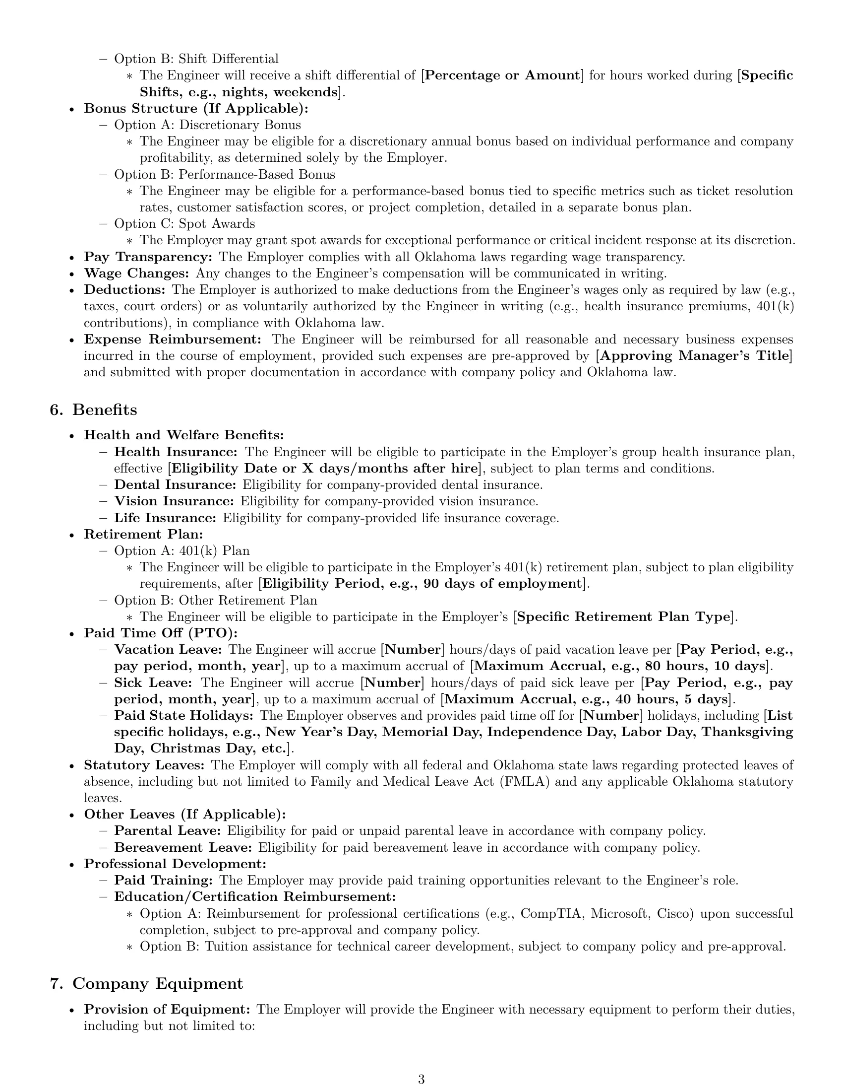 Preview page 3 of Pro Oklahoma technical support engineer employment contract template