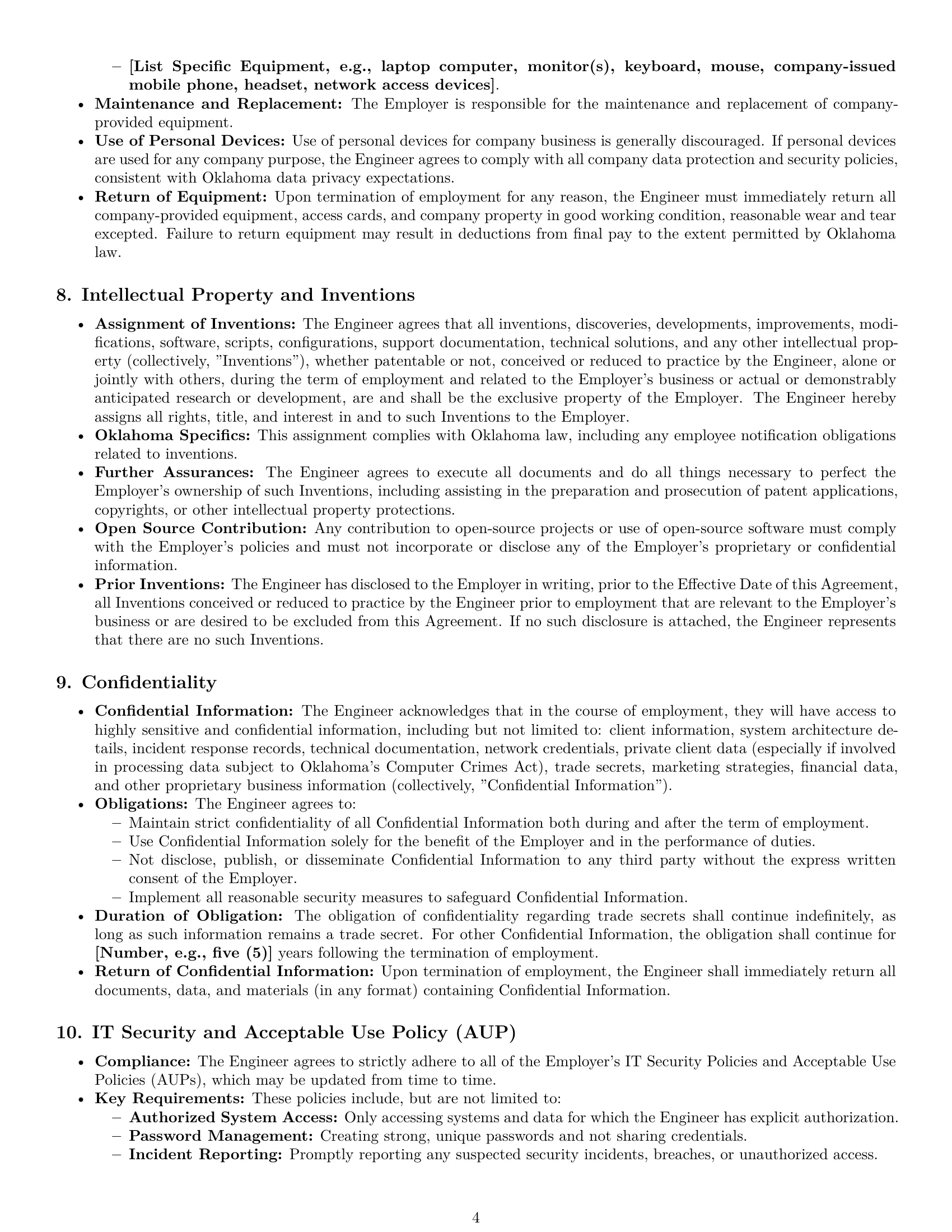Preview page 4 of Pro Oklahoma technical support engineer employment contract template