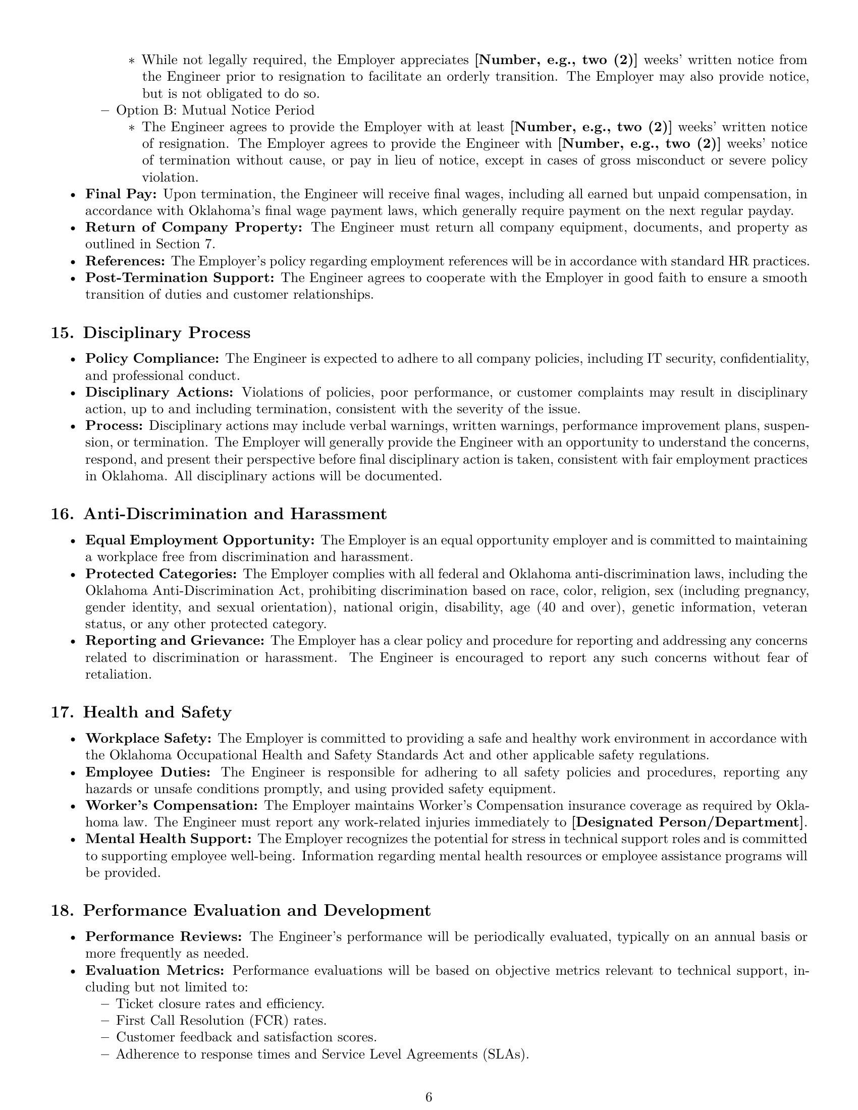 Preview page 6 of Pro Oklahoma technical support engineer employment contract template
