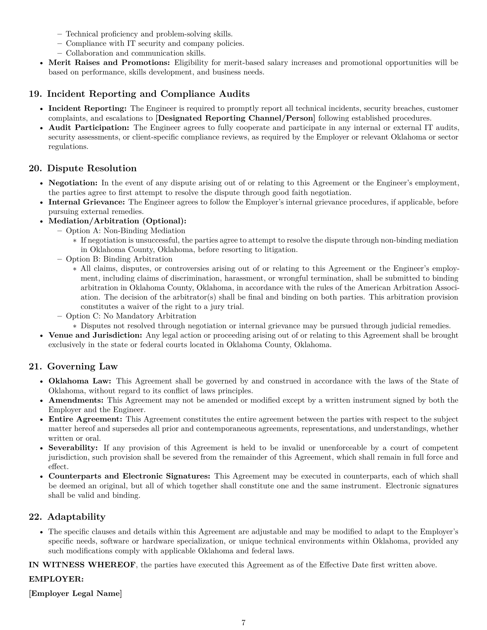 Preview page 7 of Pro Oklahoma technical support engineer employment contract template