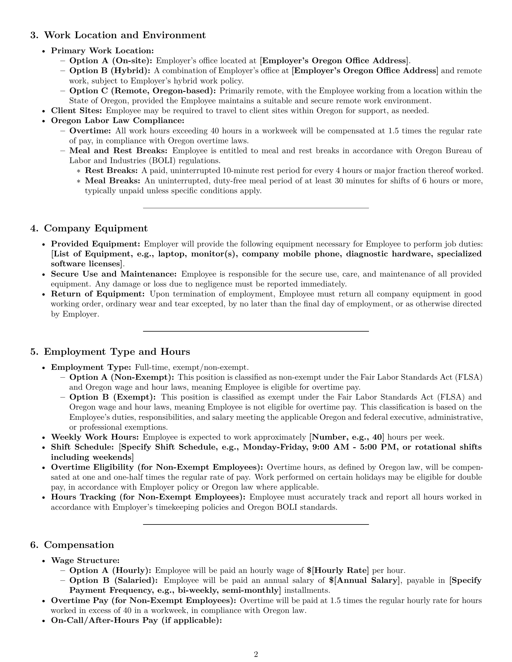 Preview page 2 of Pro Oregon technical support engineer employment contract template