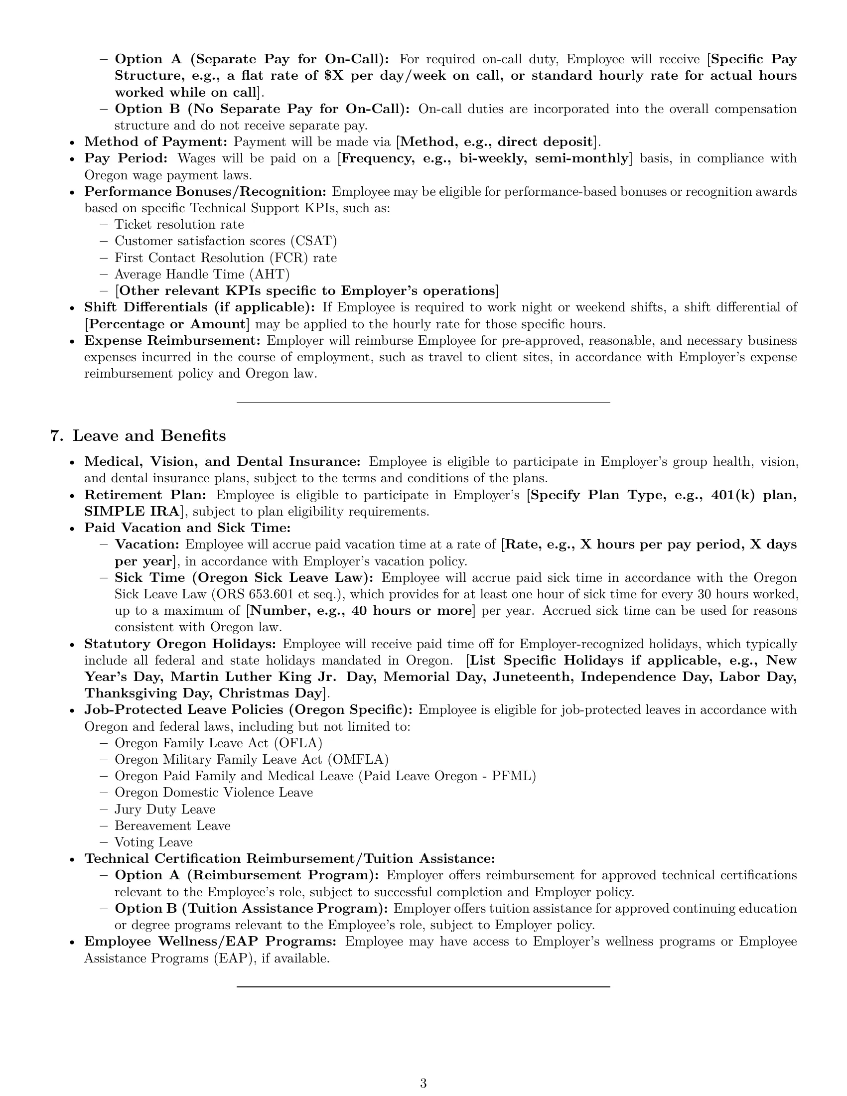 Preview page 3 of Pro Oregon technical support engineer employment contract template
