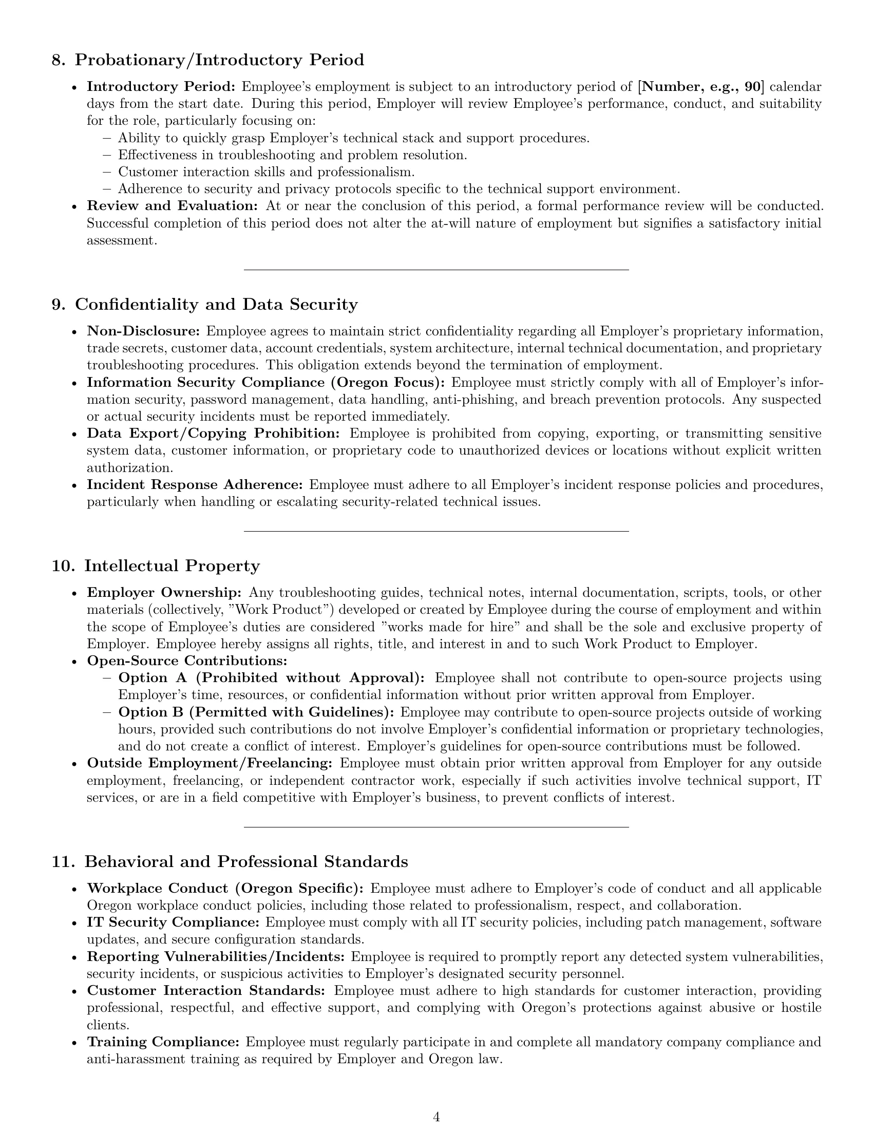 Preview page 4 of Pro Oregon technical support engineer employment contract template