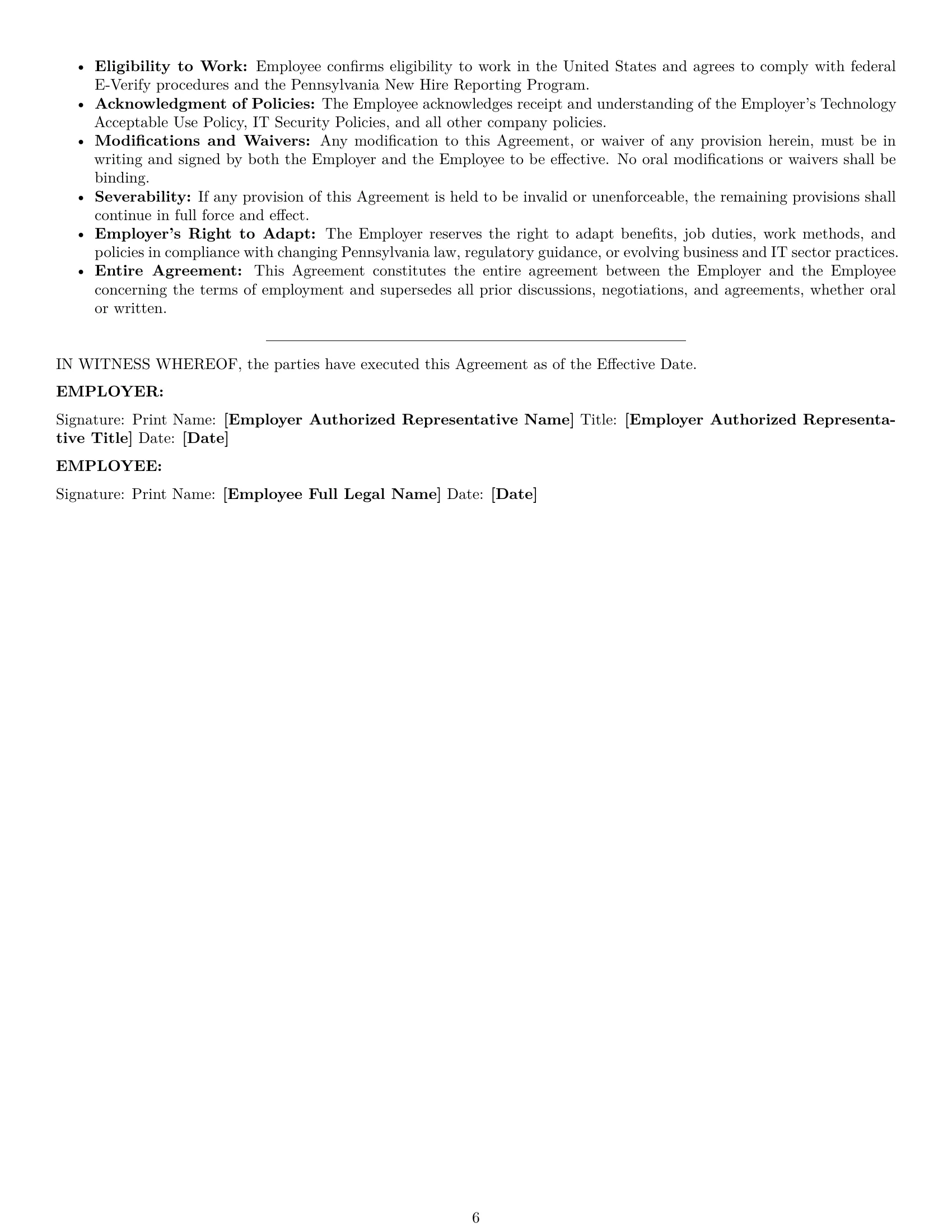 Preview page 6 of Pro Pennsylvania technical support engineer employment contract template
